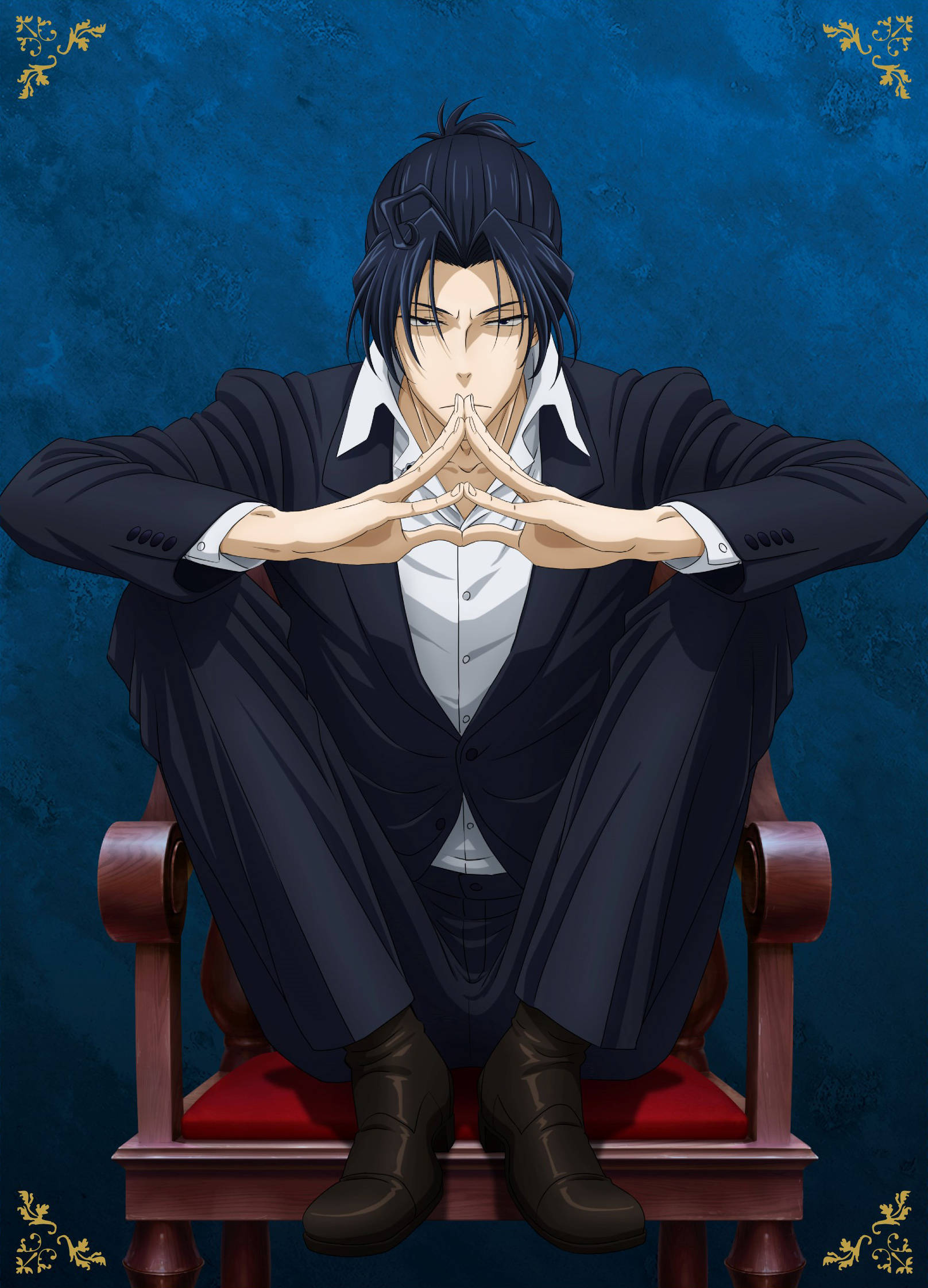 Moriarty The Patriot, dark-haired anime man, black suit, Full HD Phone Wallpaper