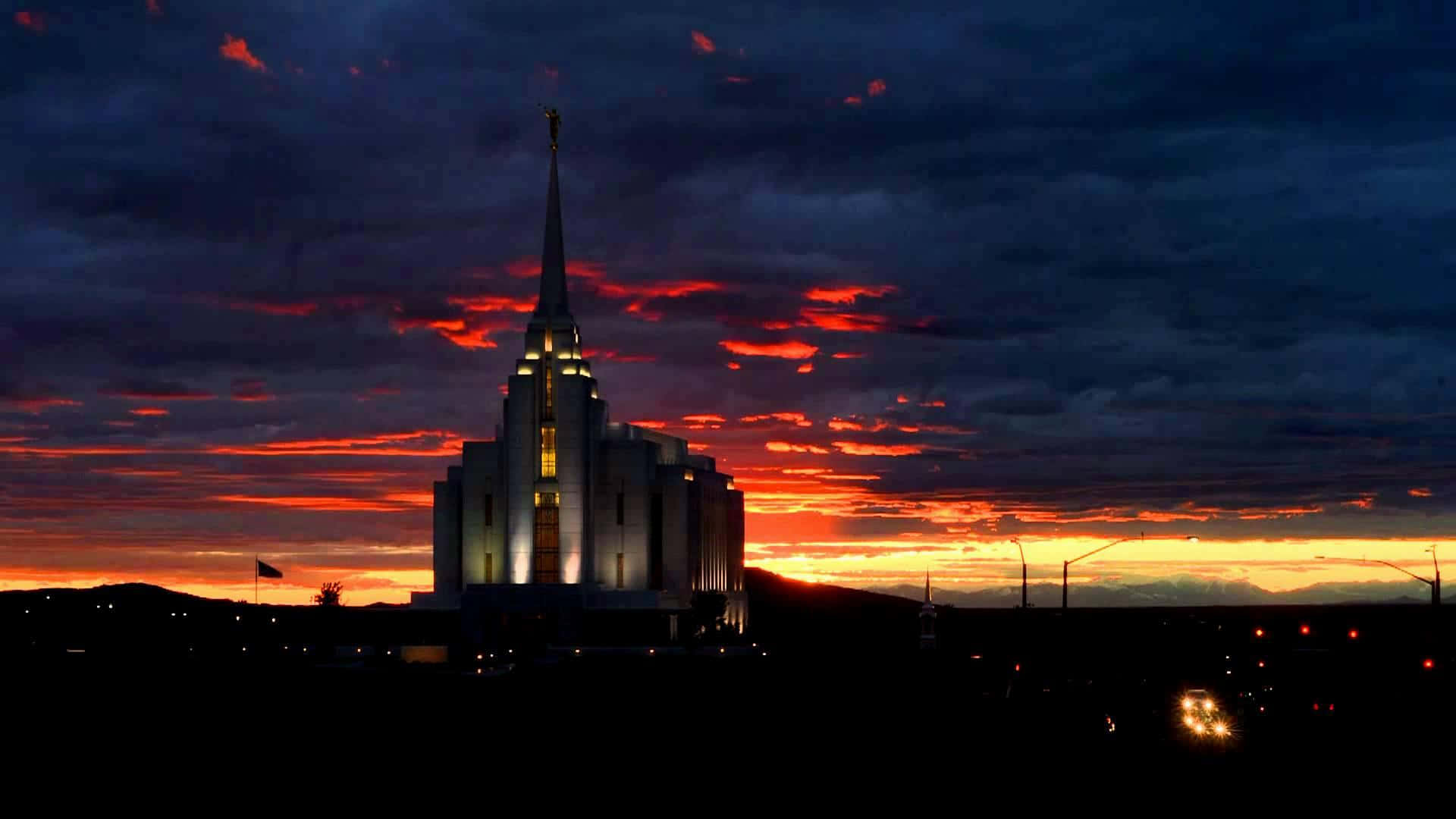 Mormon Temple, sunset, twilight sky, Full HD Desktop Wallpaper