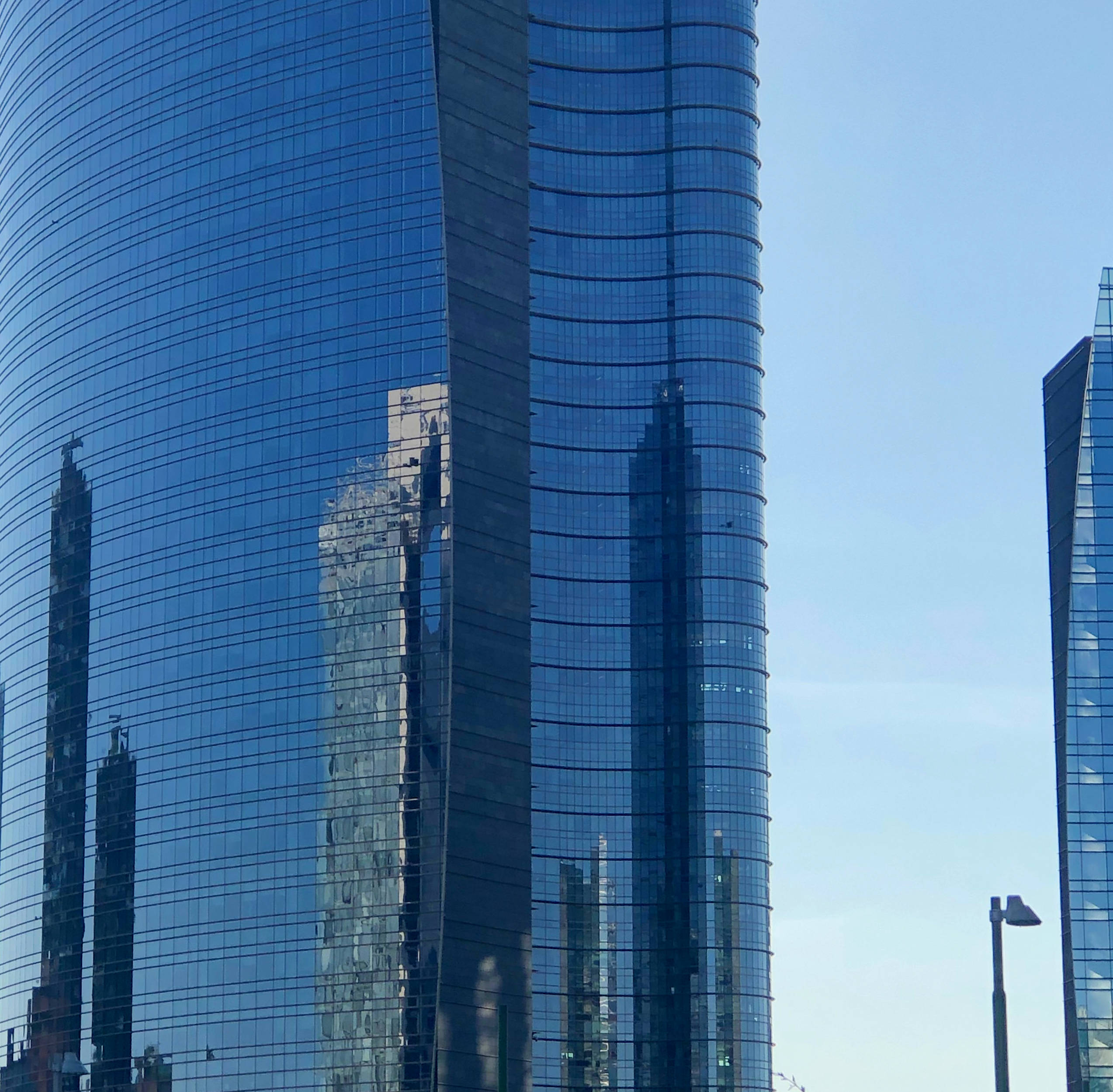 Morning City, giant building, glass skyscrapers, Full HD Desktop Wallpaper