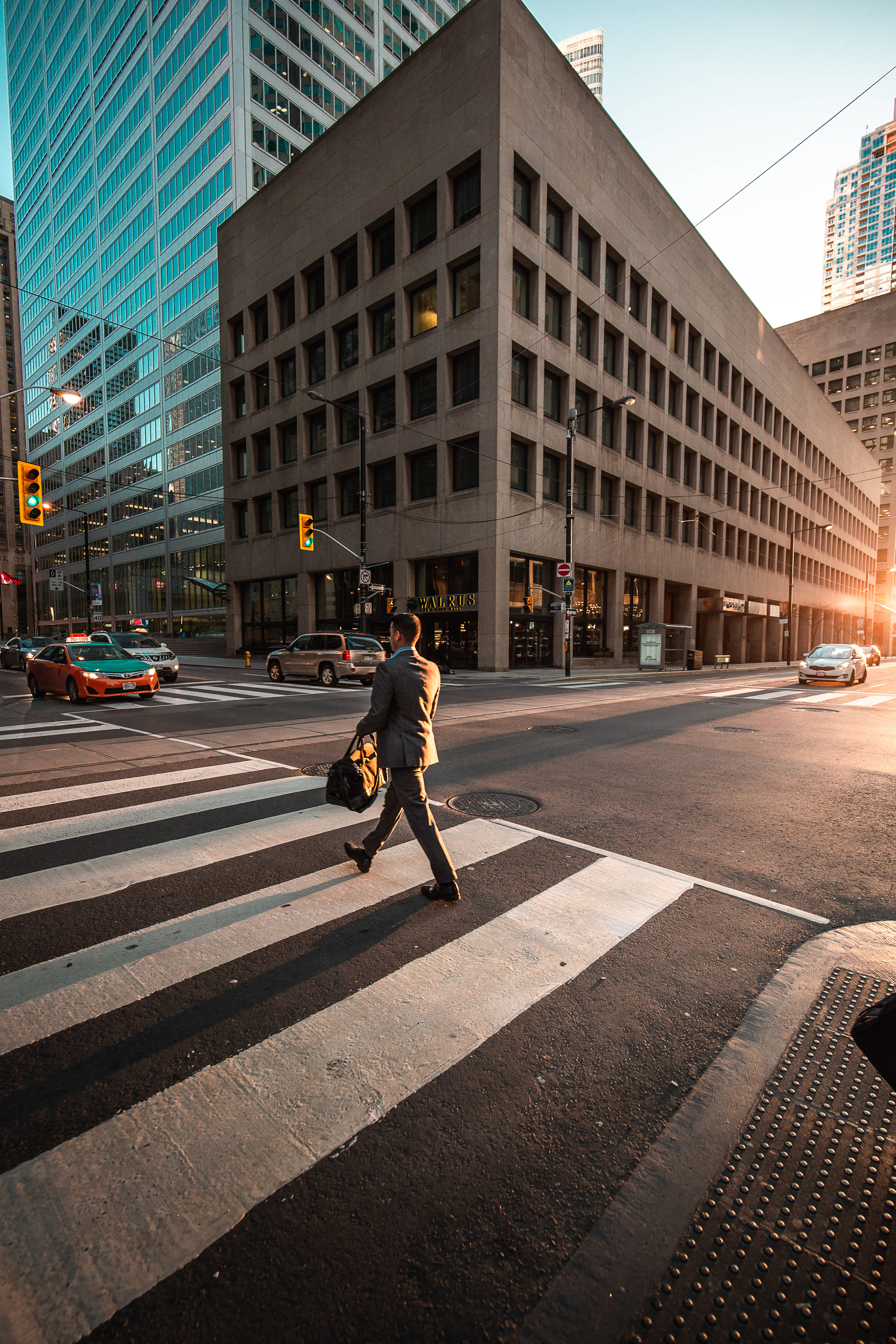 Morning City, sunlit city street, dusk, 5K Phone Wallpaper