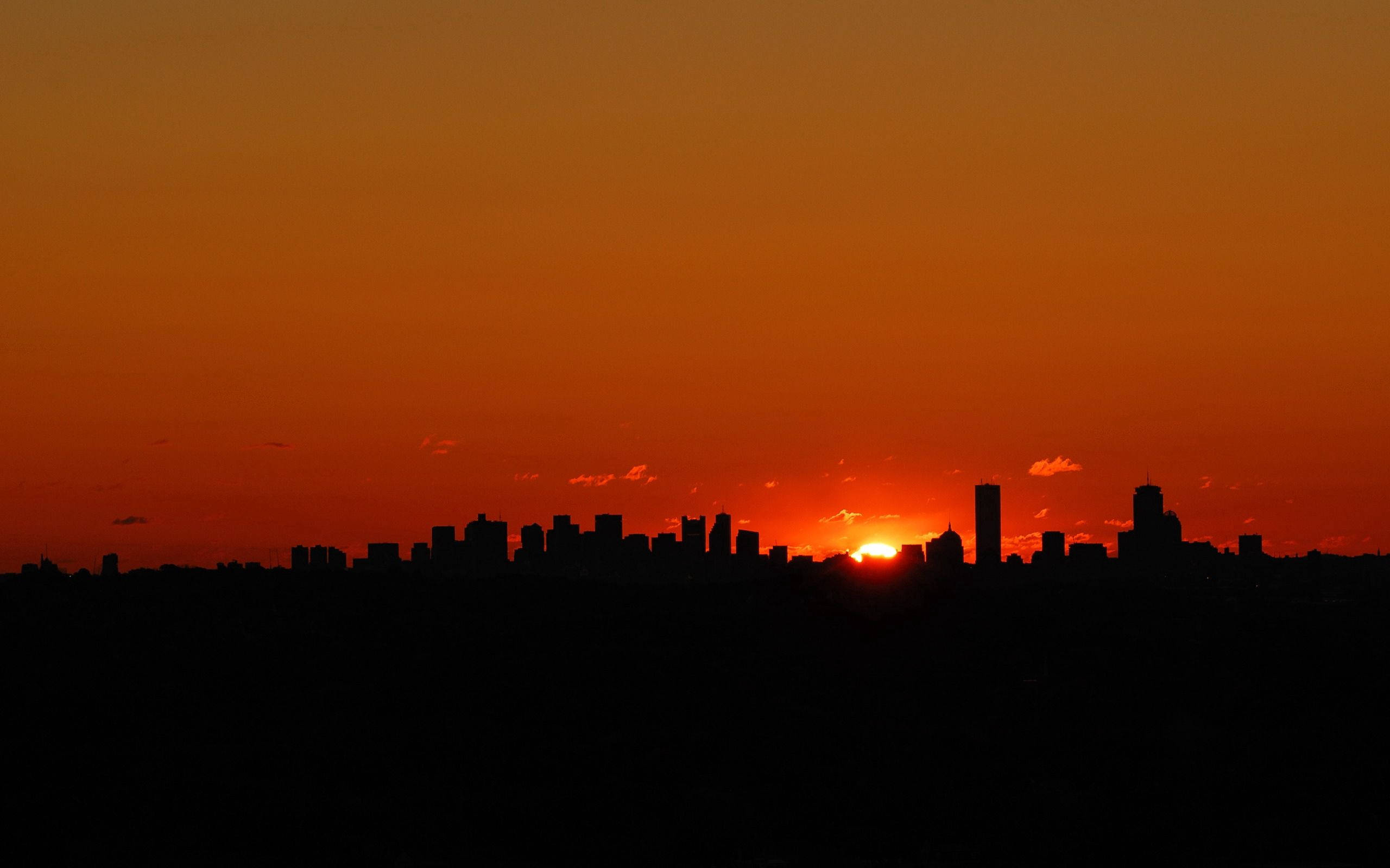 Morning City, fiery orange sunset, skyscrapers, 2K Desktop Wallpaper