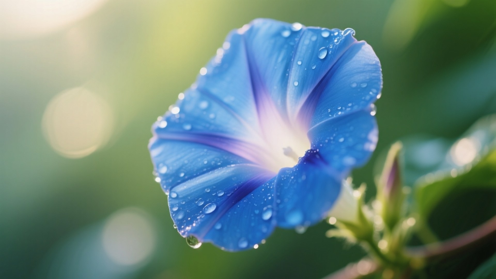 blue dew, morning glory, dewdrops, Full HD Desktop Wallpaper