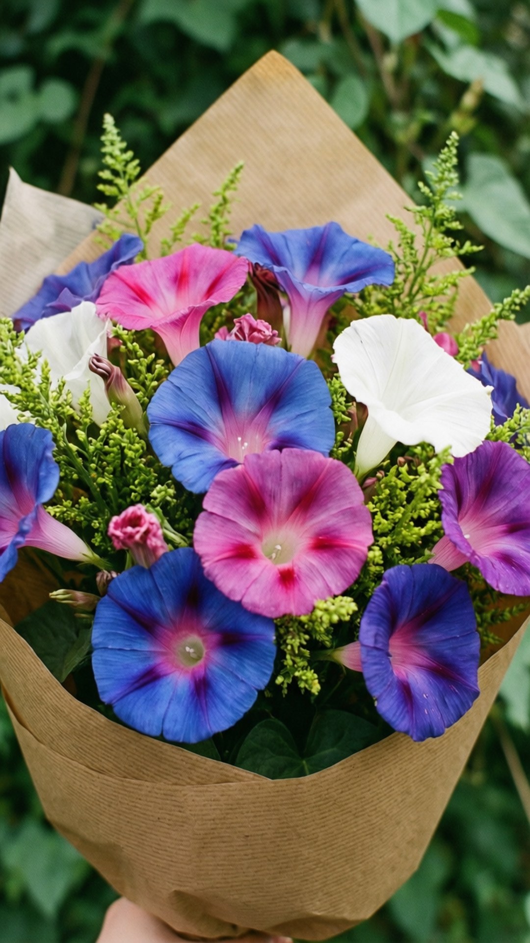 mixed bouquet, morning glory, blue, Full HD Phone Wallpaper