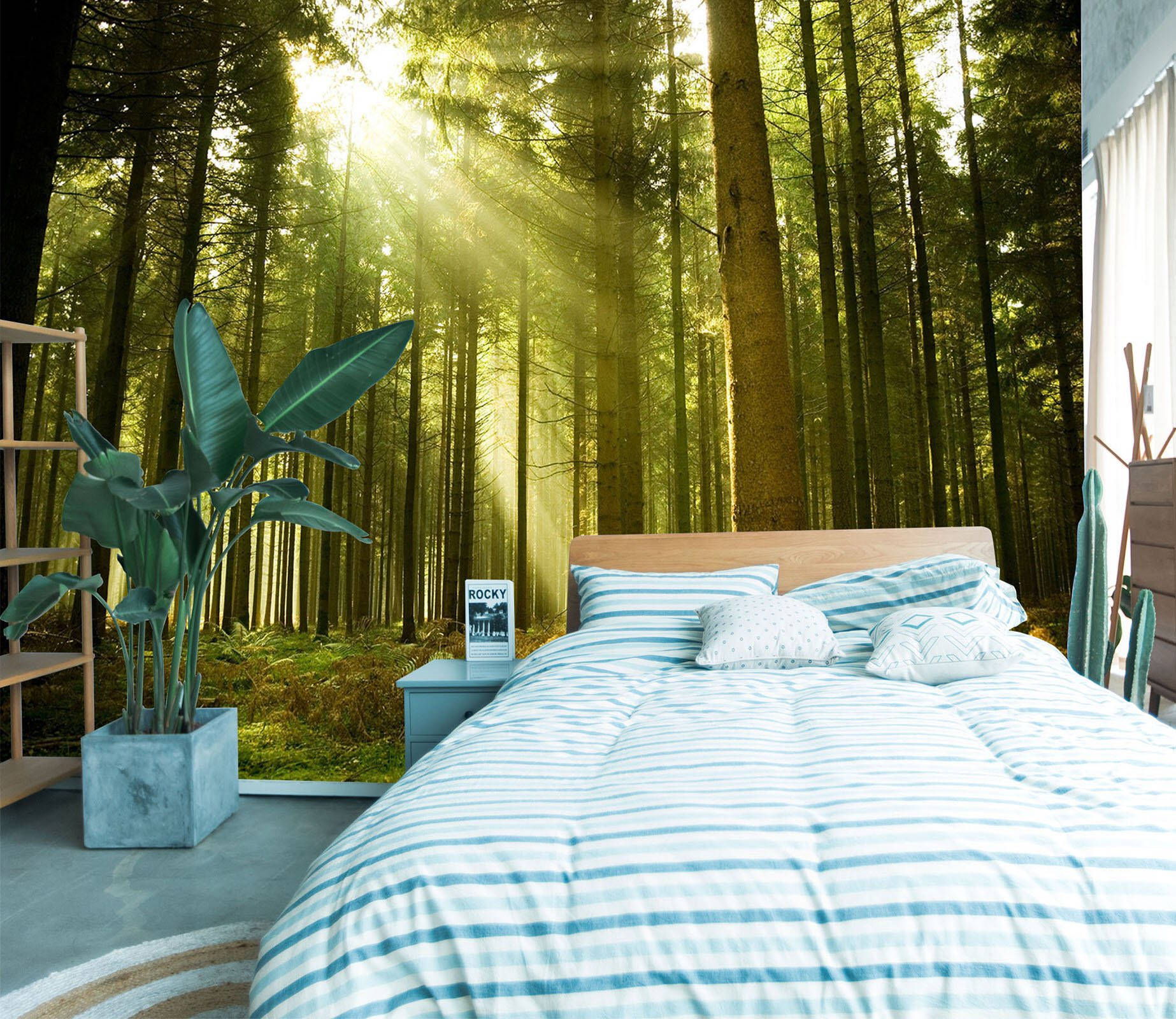 Morning glory, pine trees, forest mural, HD Desktop Wallpaper