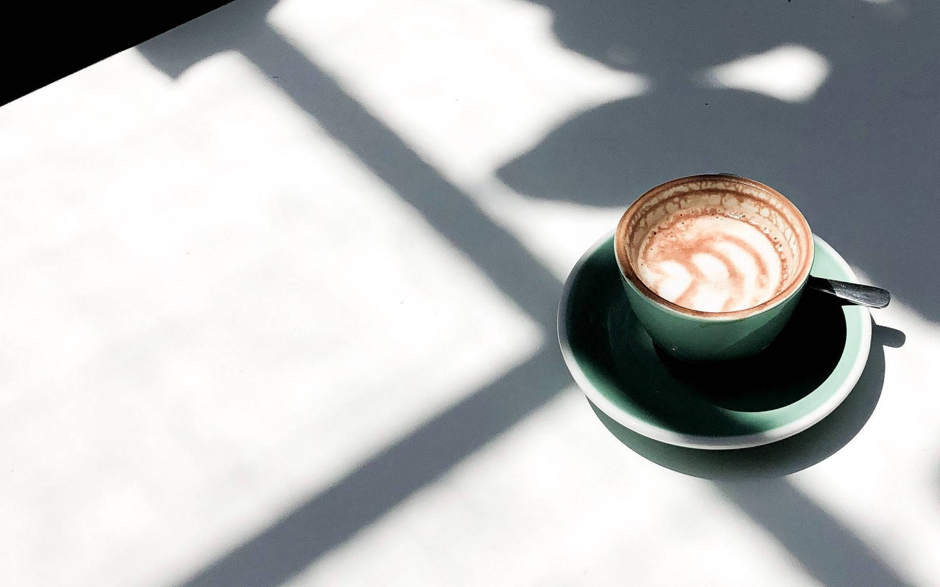 latte, green cup, heart foam, Full HD Desktop Wallpaper