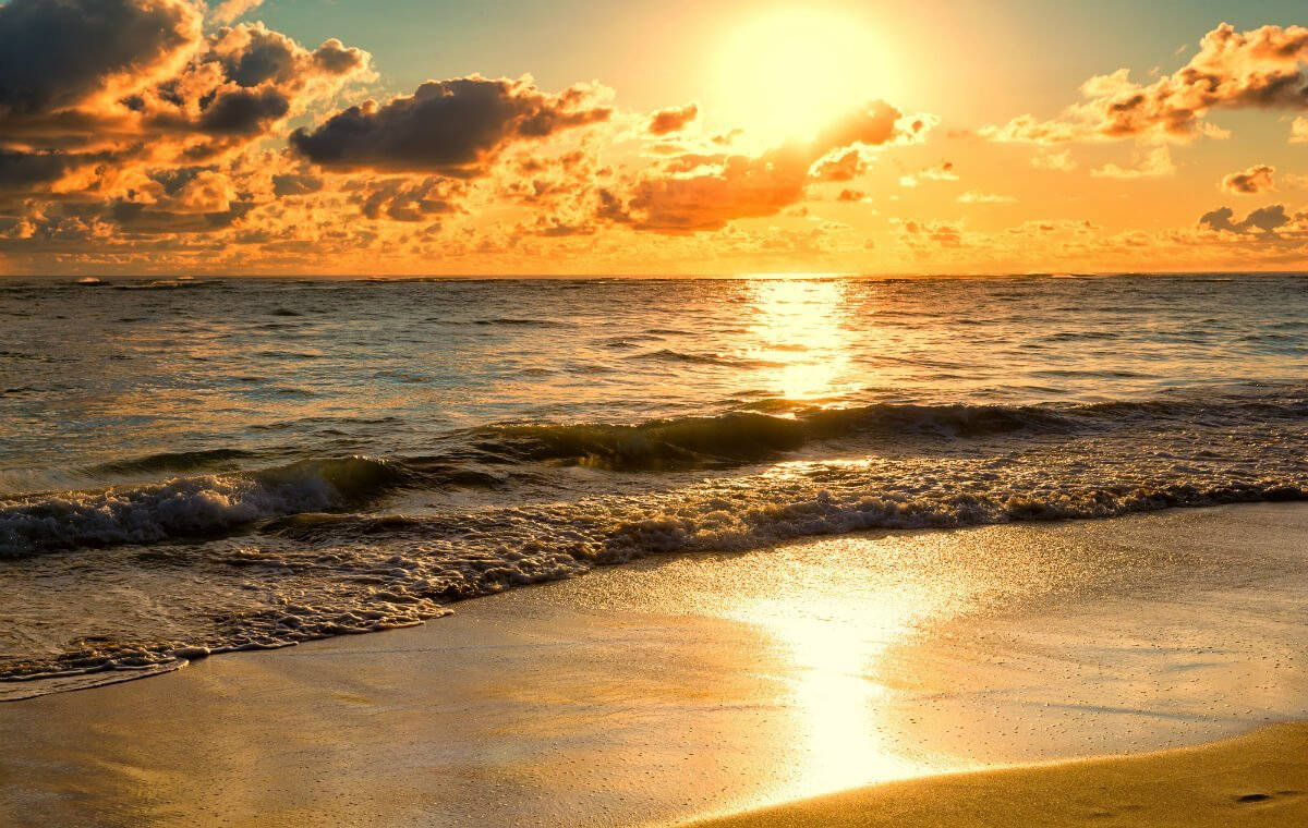Morning glory, golden sunset, ocean waves, SD Desktop Wallpaper