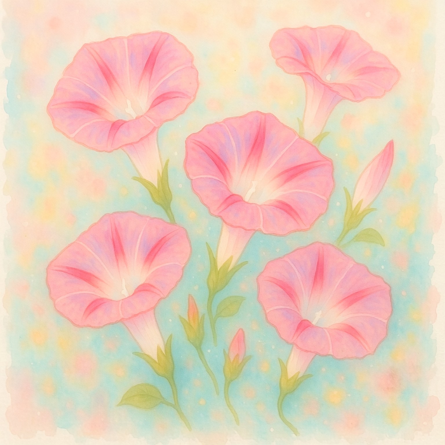 pink watercolor, morning glory, pastel blue, HD Desktop Wallpaper