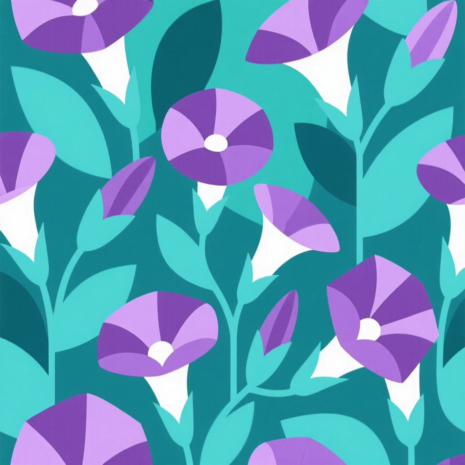 geometric pattern, morning glory, purple and white trumpet flowers, HD Desktop Wallpaper