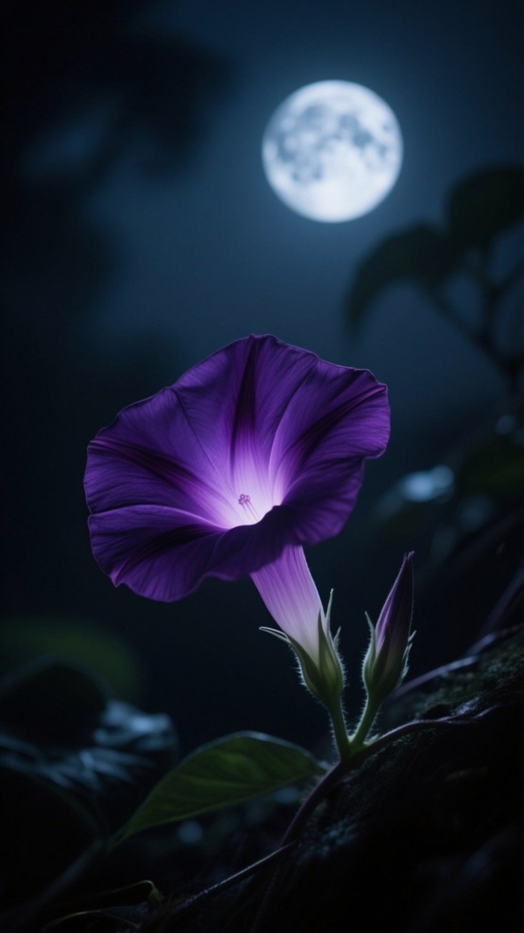 moonlit purple, morning glory, glowing purple moonflower, Full HD Phone Wallpaper
