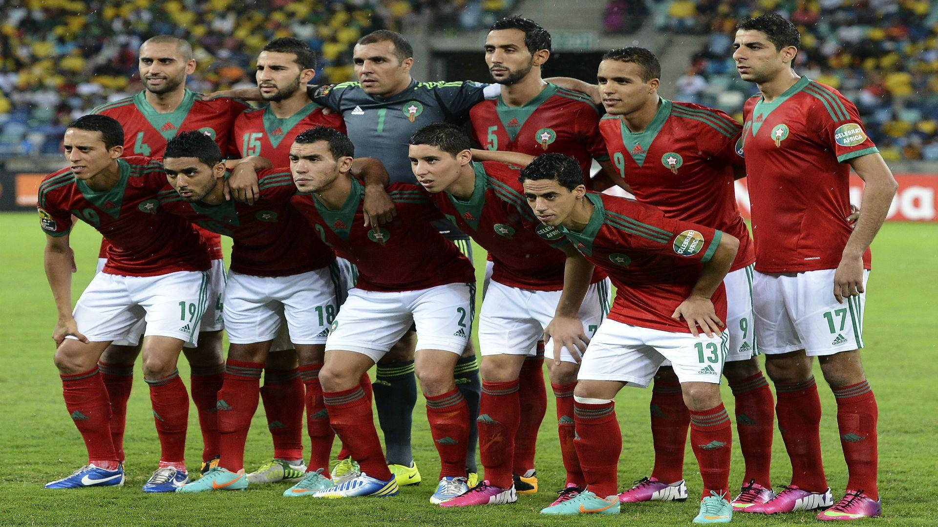 Morocco National Football Team, red jerseys, white, Full HD Desktop Wallpaper