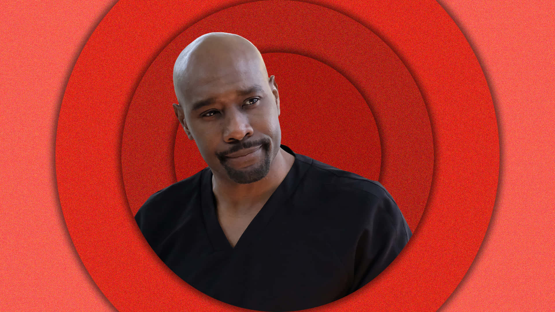 Morris Chestnut, red spiral, black v neck shirt, Full HD Desktop Wallpaper