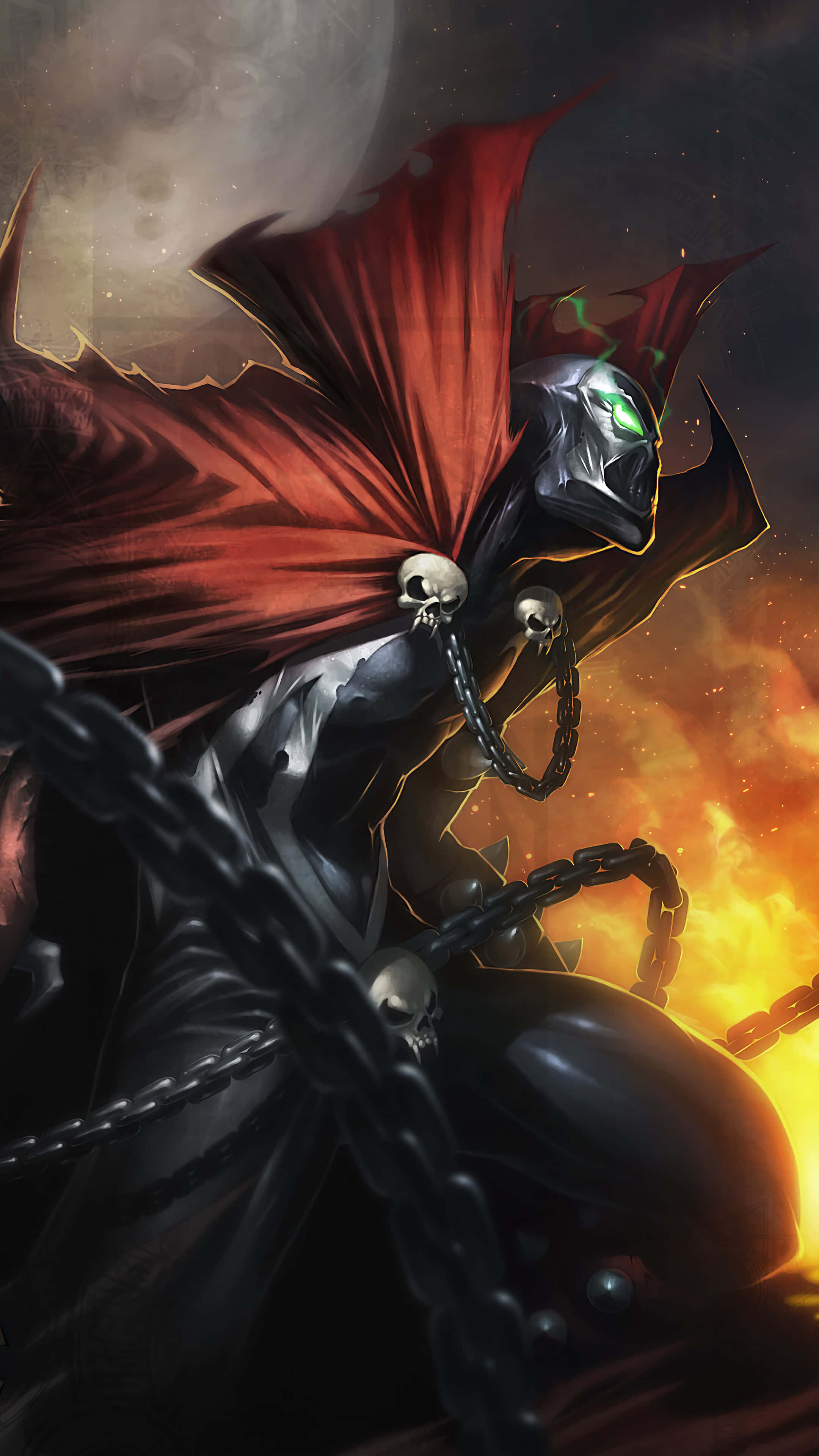 Mortal Kombat 11, Spawn, glowing green eyes, 4K Phone Wallpaper
