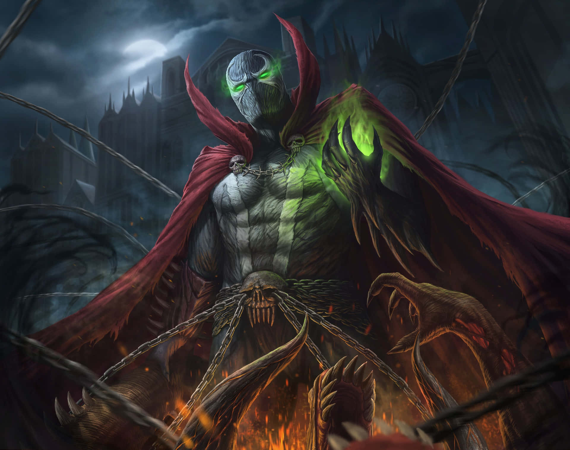 Spawn, Mortal Kombat 11, glowing green eyes, Full HD Desktop Wallpaper