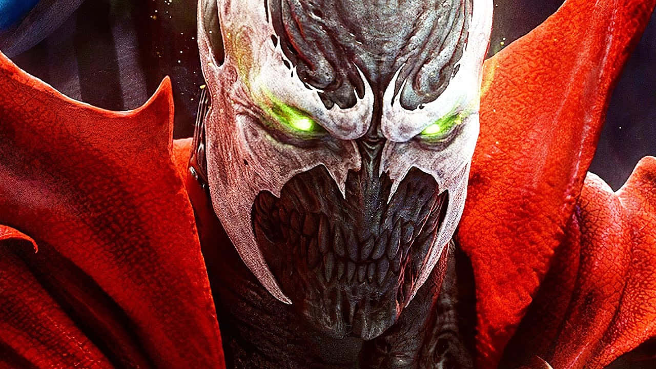 Mortal Kombat 11 Spawn, glowing green eyes, red cape, HD Desktop Wallpaper
