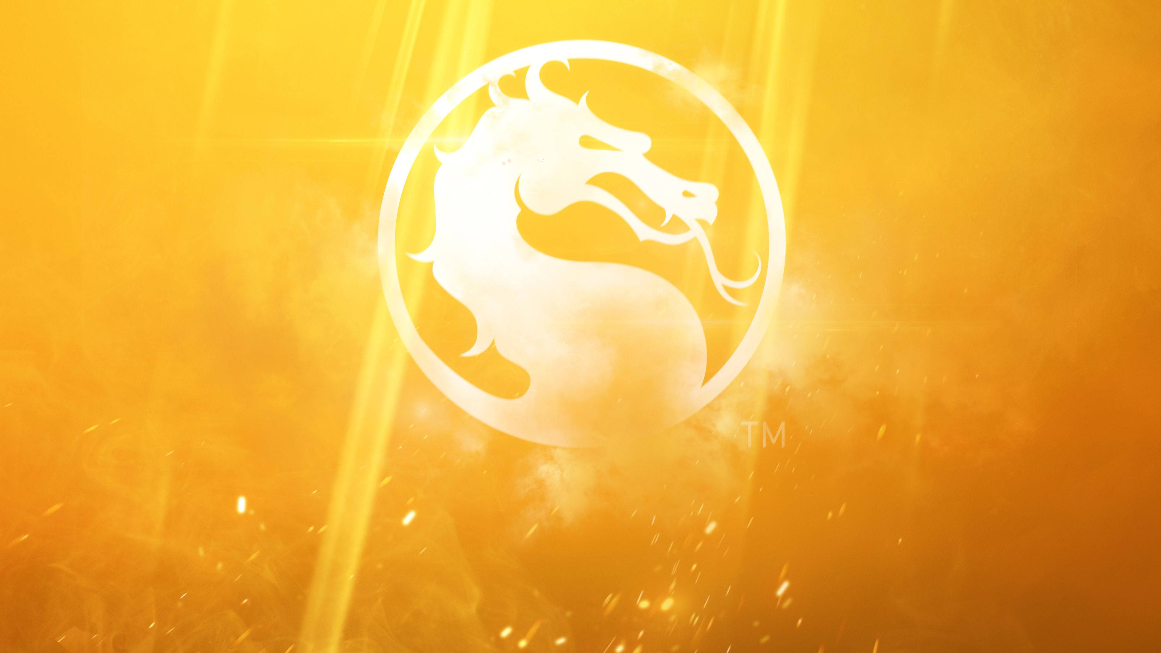 Mortal Kombat 11, yellow dragon logo, glowing white dragon logo, 4K Desktop Wallpaper