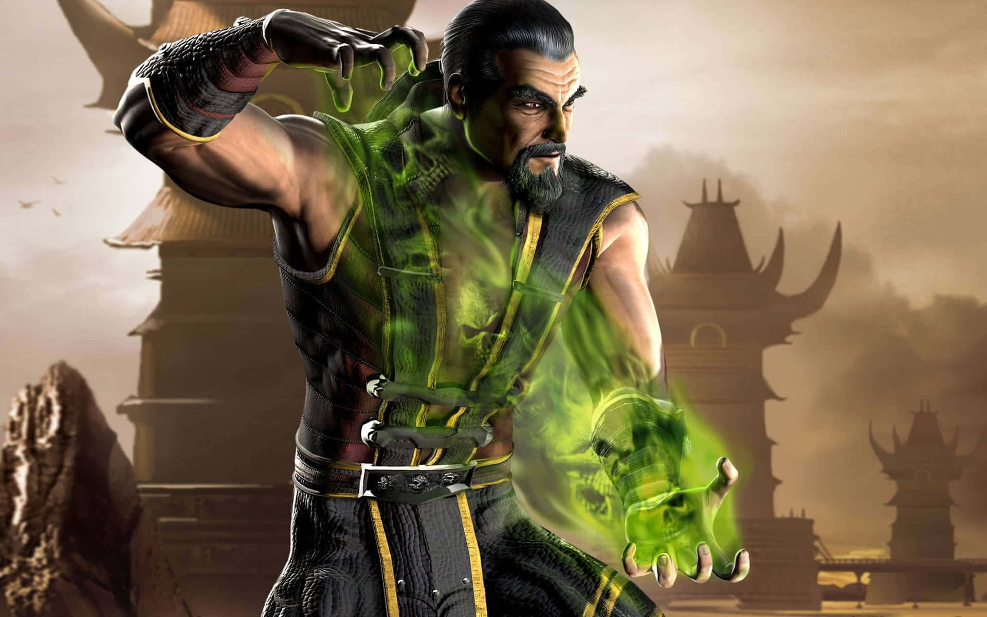 Mortal Kombat, muscular martial artist, glowing green energy, Full HD Desktop Wallpaper