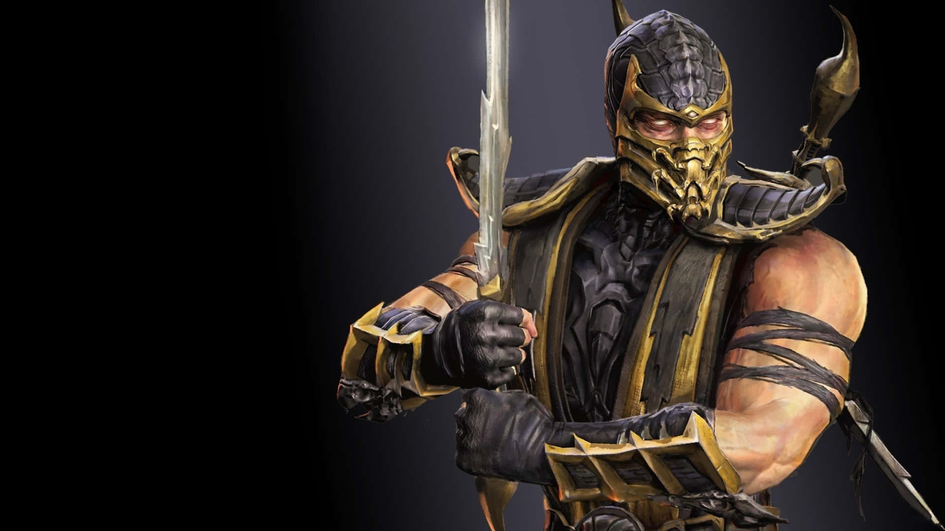 Mortal Kombat, black and gold armor, glowing sword, Full HD Desktop Wallpaper