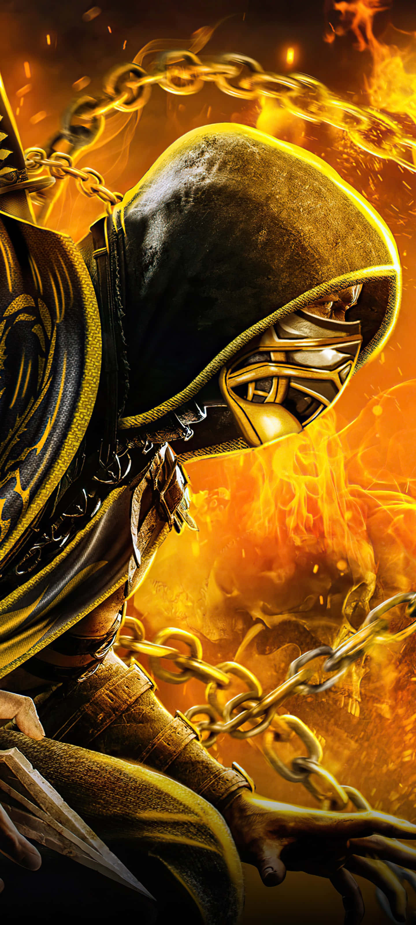Mortal Kombat 2021, hooded warrior, golden mask, 2K Phone Wallpaper