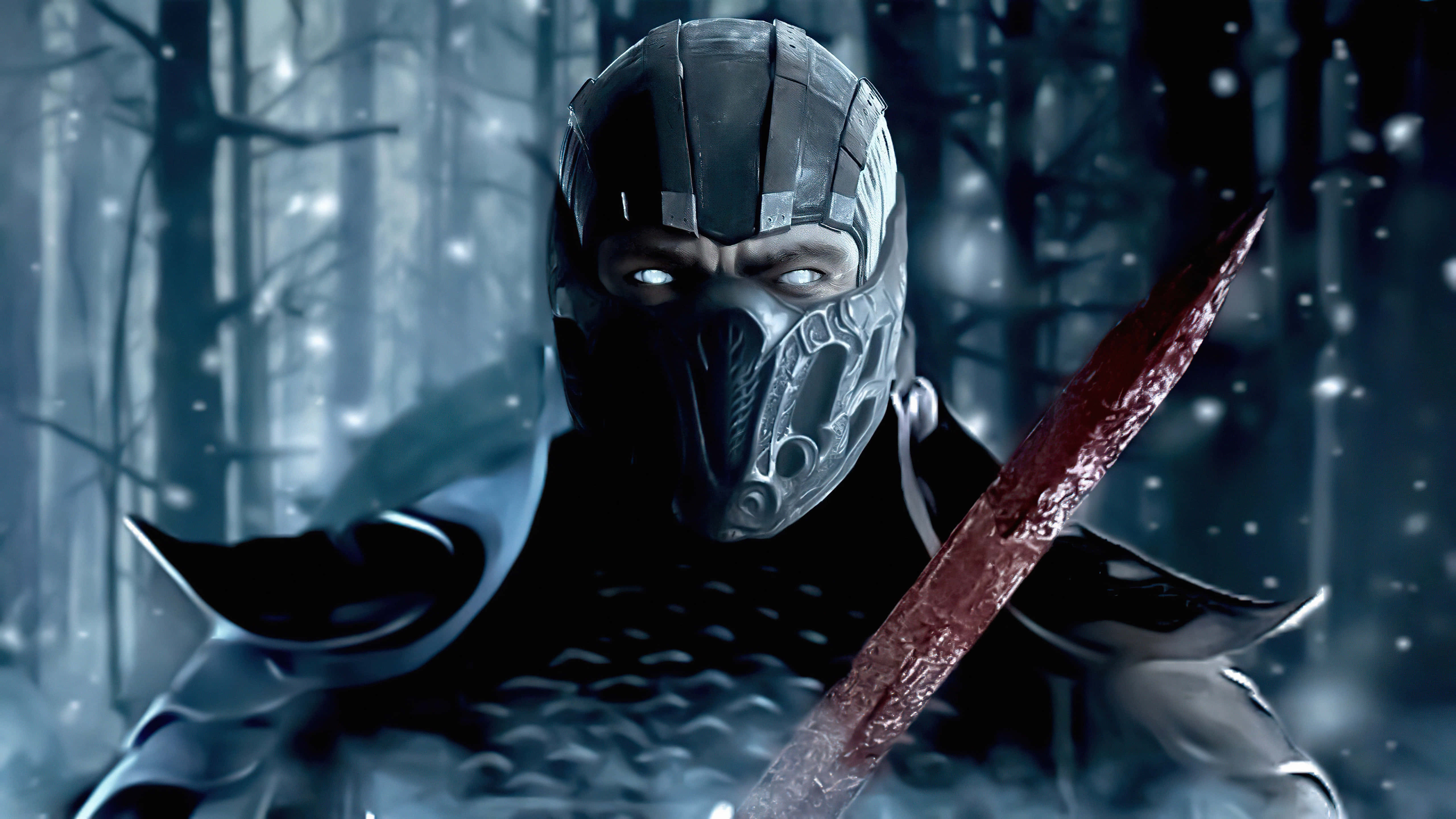 Mortal Kombat 2021, masked ninja warrior, glowing eyes, 5K Desktop Wallpaper