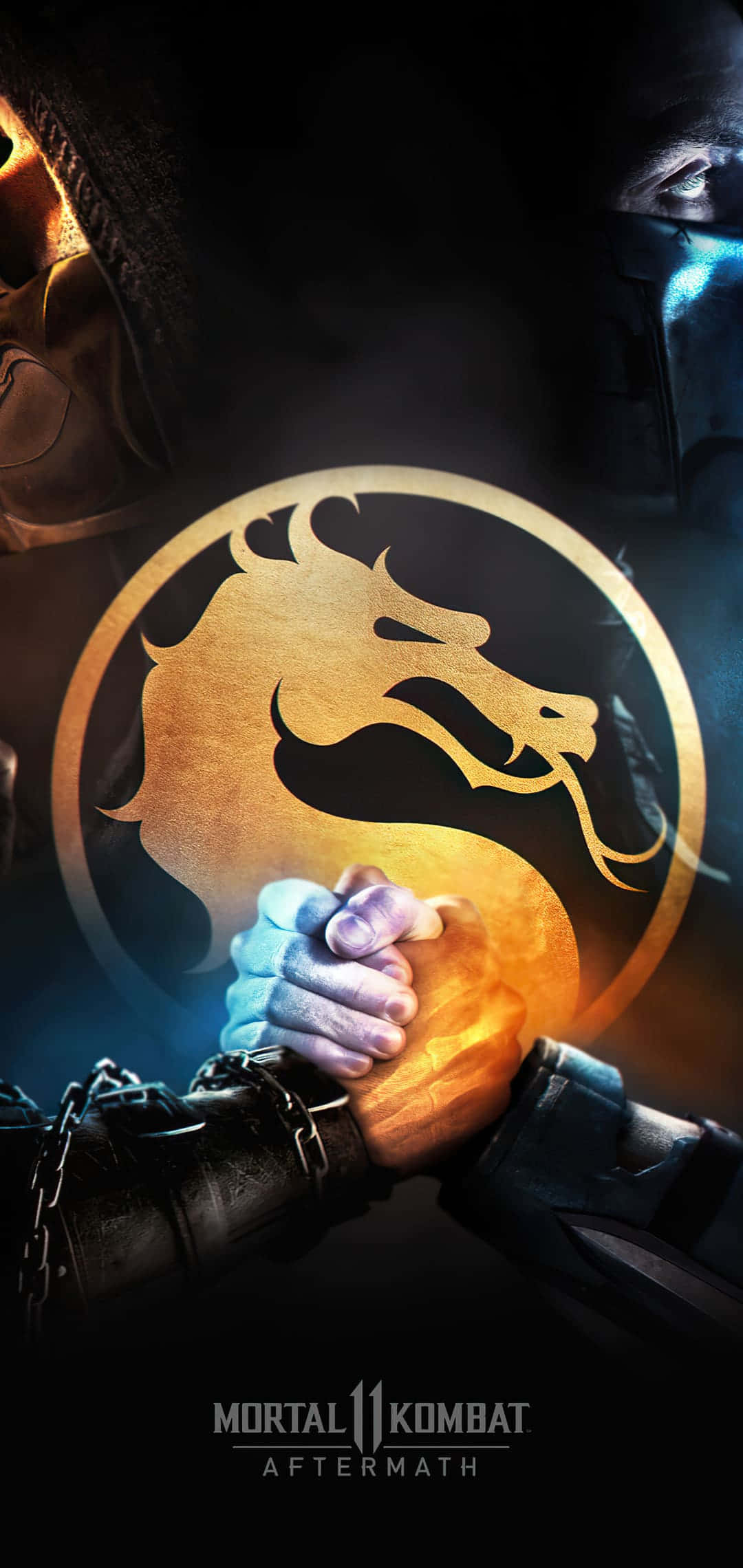 Mortal Kombat 2021, golden dragon emblem, armored fists, Full HD Phone Wallpaper