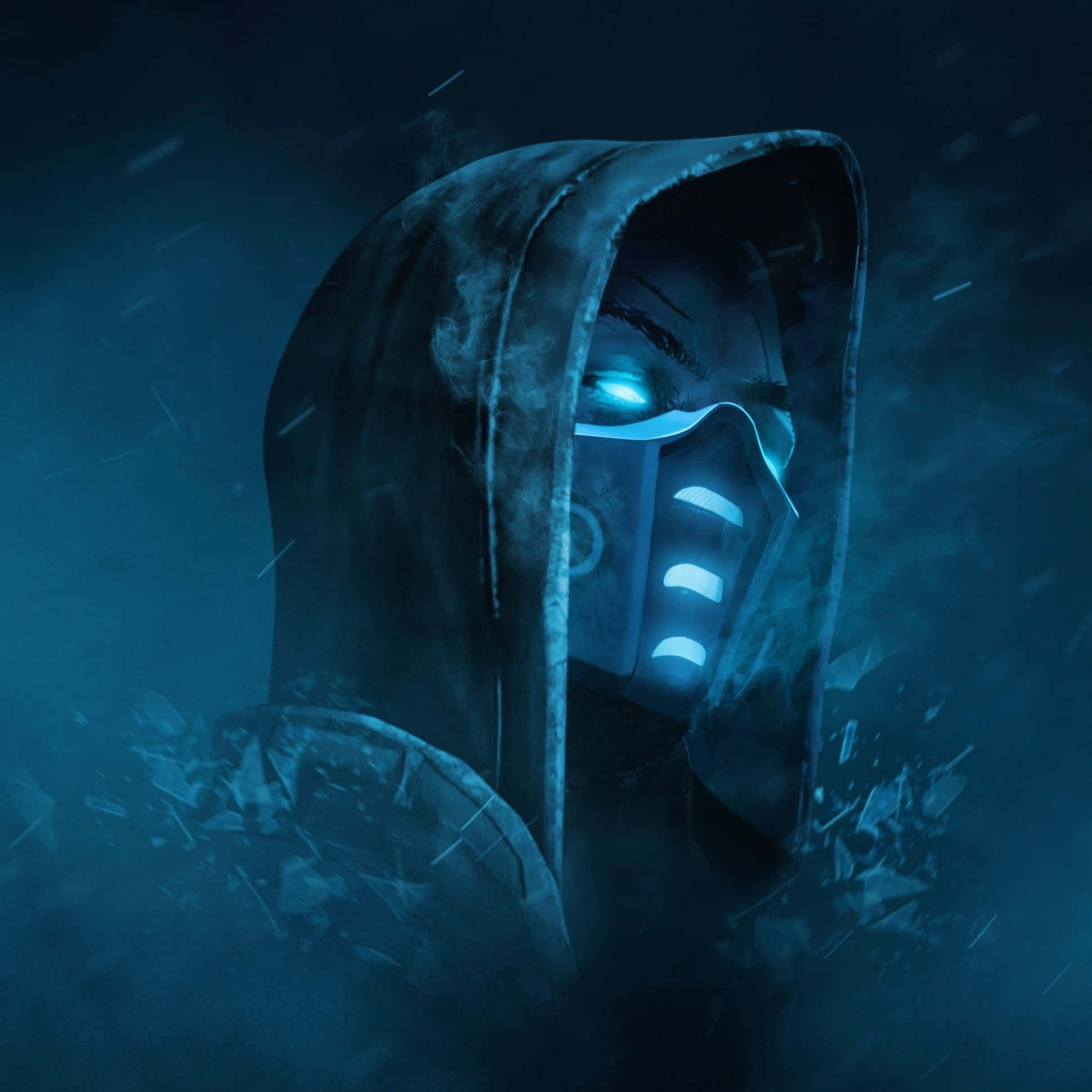 Mortal Kombat 2021, hooded figure, glowing blue eyes, Full HD Desktop Wallpaper