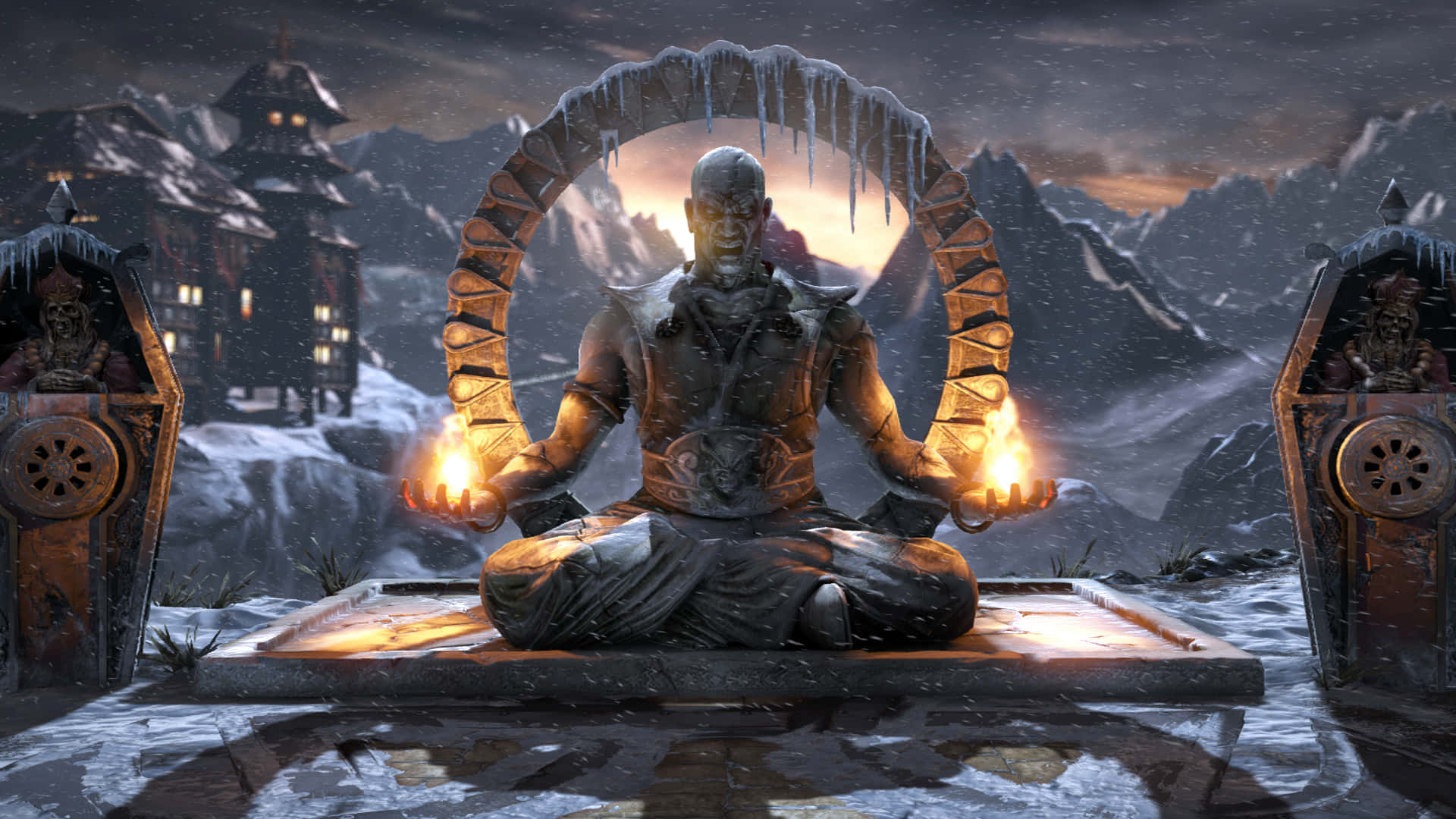 Mortal Kombat Armageddon, stone platform, flames, Full HD Desktop Wallpaper