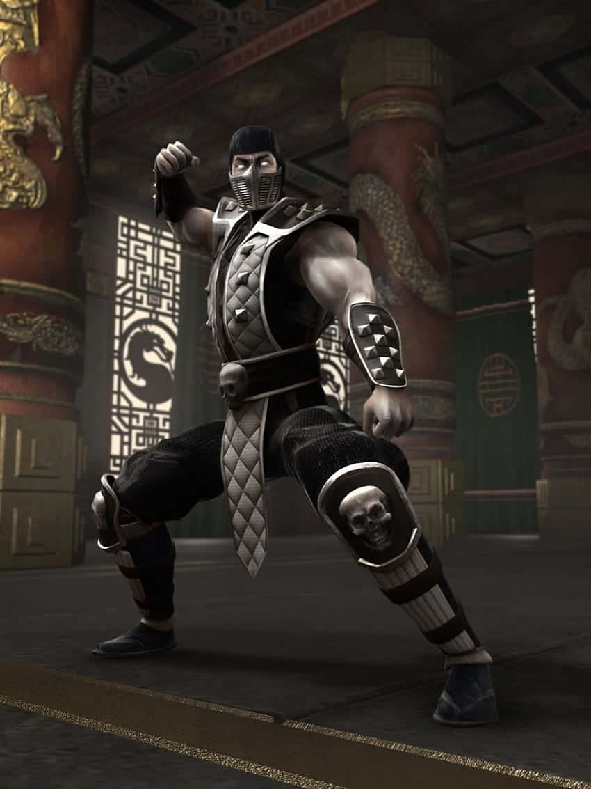 Mortal Kombat Armageddon, warrior pose, black and silver armor, SD Phone Wallpaper