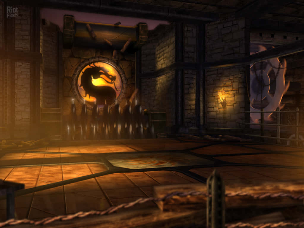 Mortal Kombat Armageddon, dragon emblem, stone chamber, SD Desktop Wallpaper