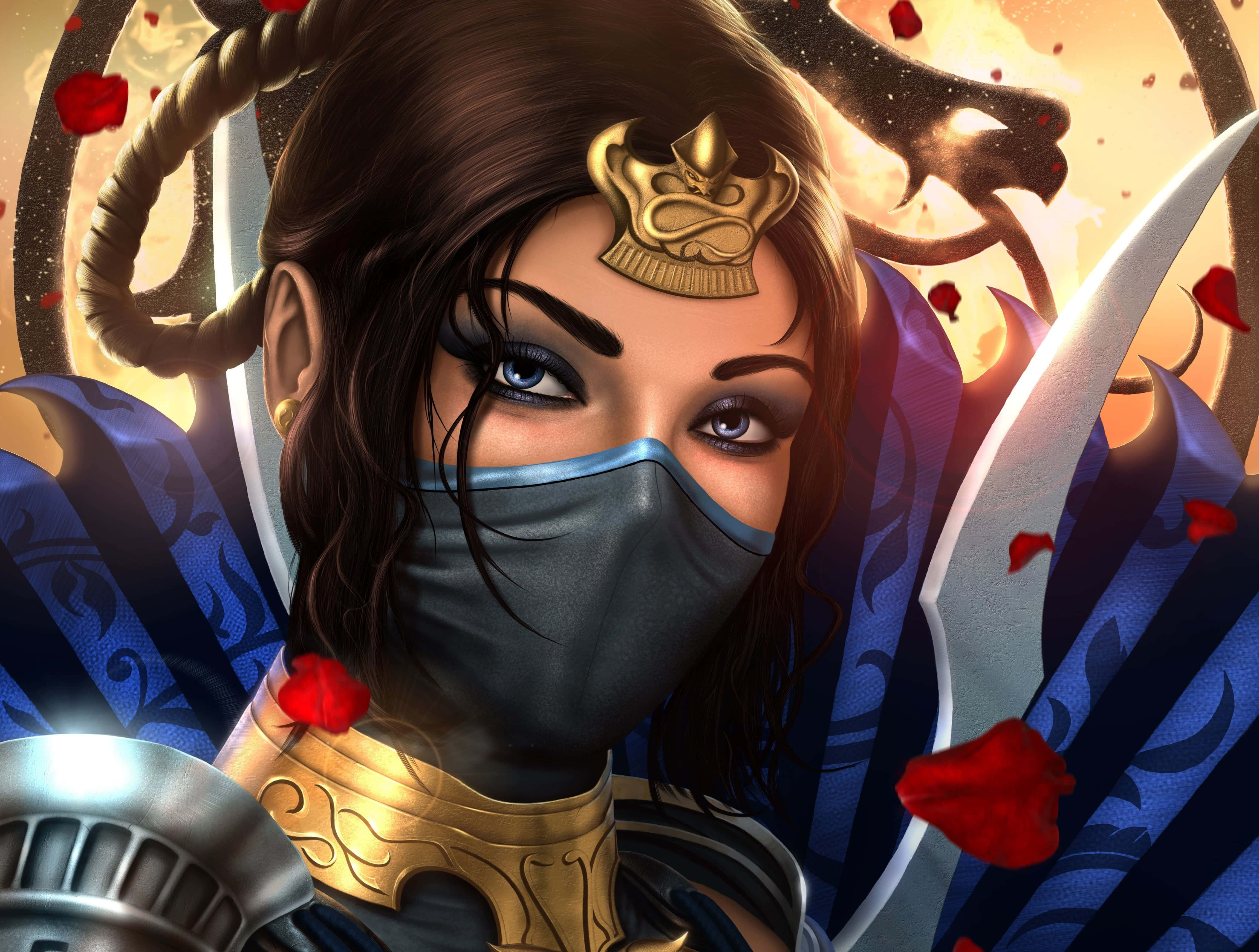 Mortal Kombat Characters, blue eyes, golden crown, 4K Desktop Wallpaper