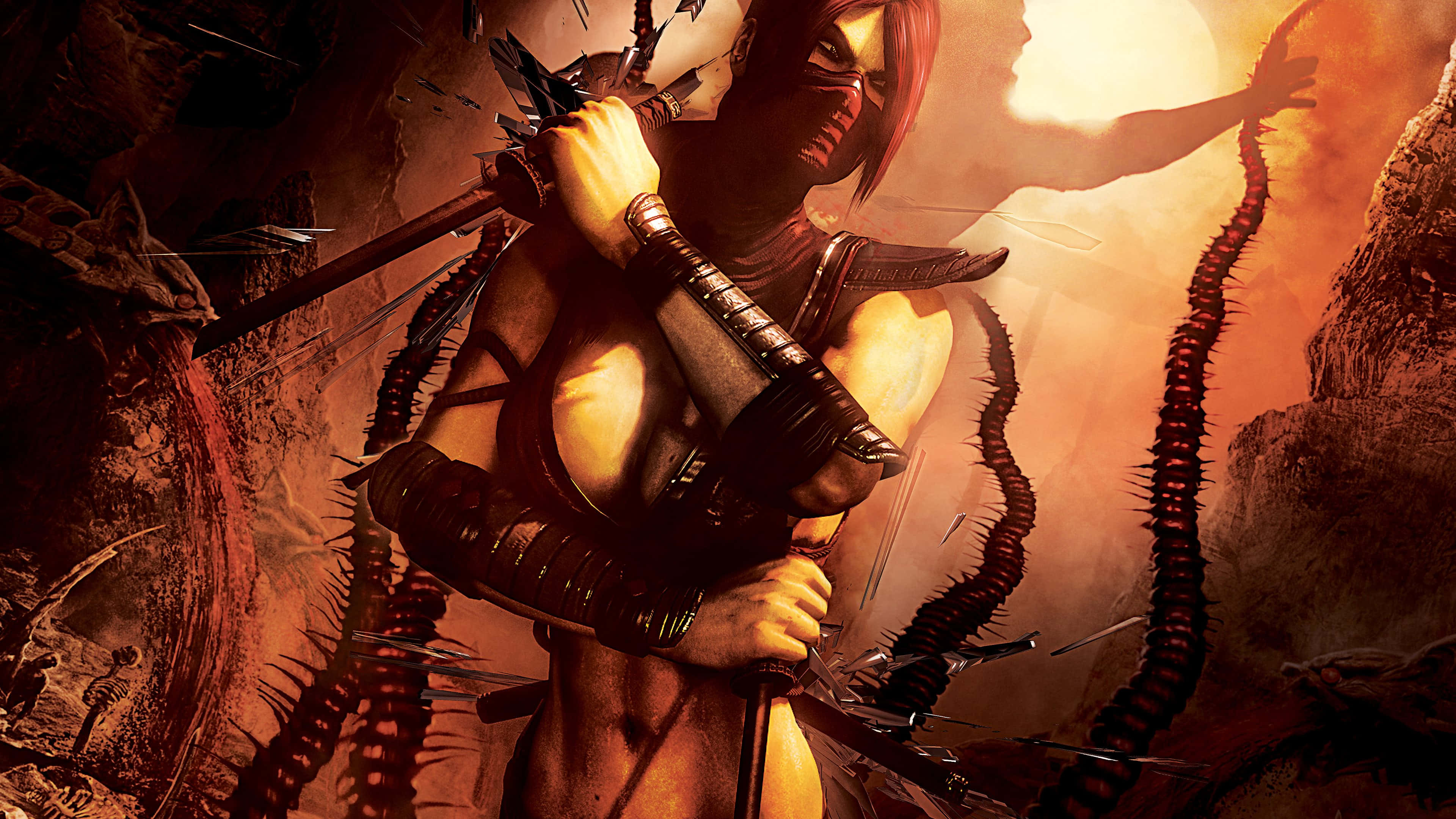 Mortal Kombat Characters, masked warrior, red hair, 4K Desktop Wallpaper