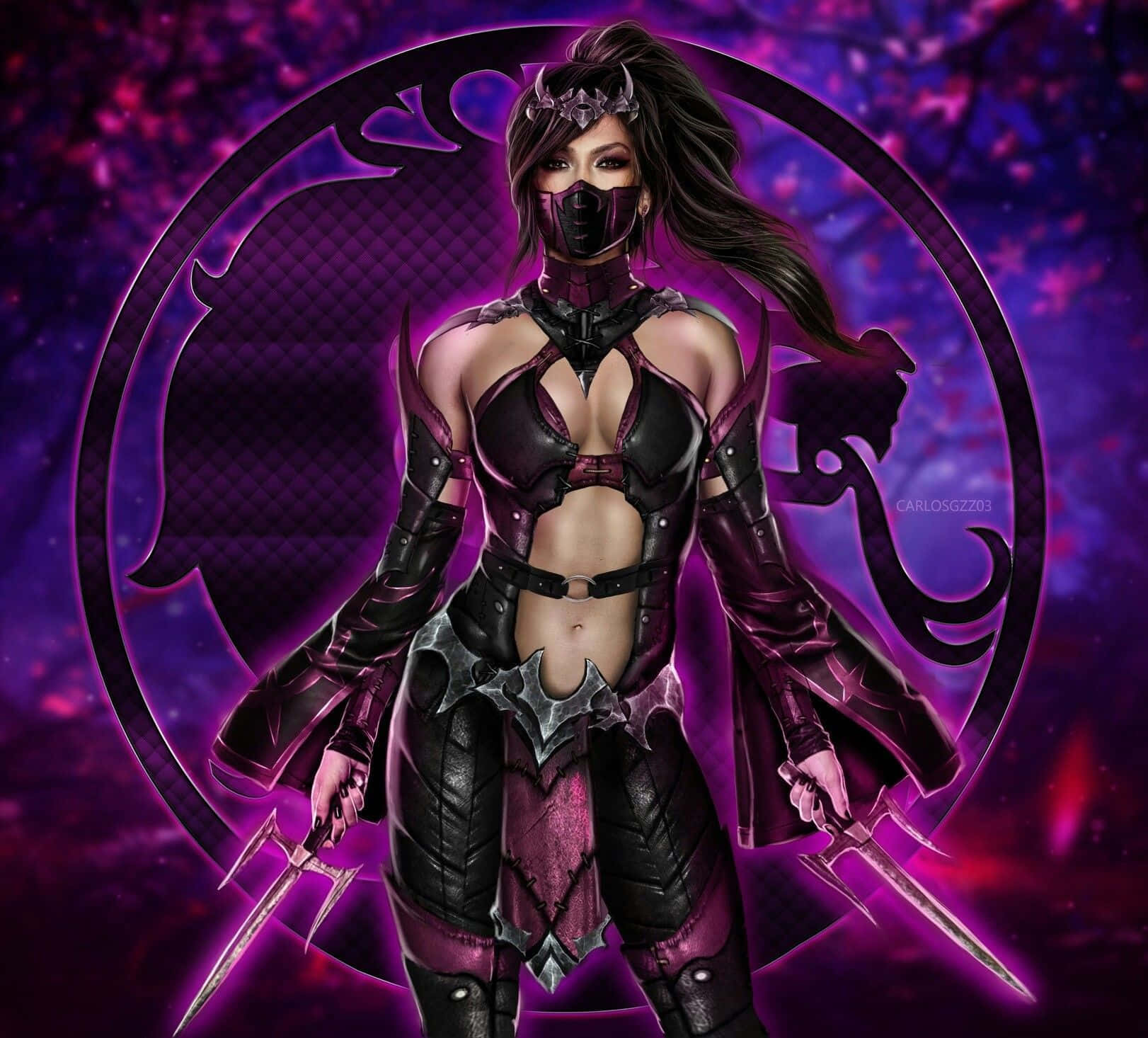 Mortal Kombat Characters, female warrior, black and purple armor, HD Desktop Wallpaper