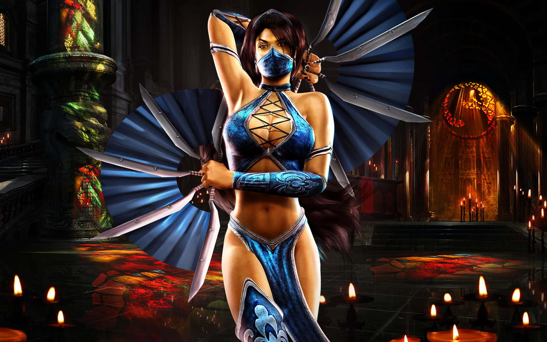 Mortal Kombat Characters, blue-clad female warrior, mask, Full HD Desktop Wallpaper