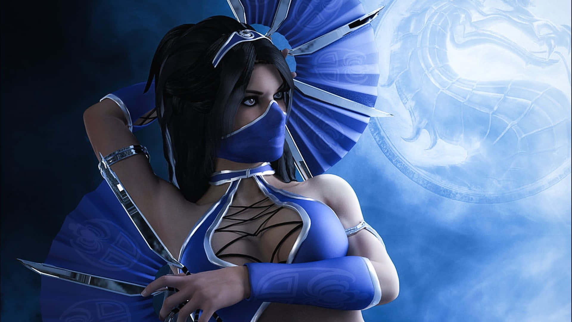 Mortal Kombat Characters, blue-clad ninja woman, mask, Full HD Desktop Wallpaper