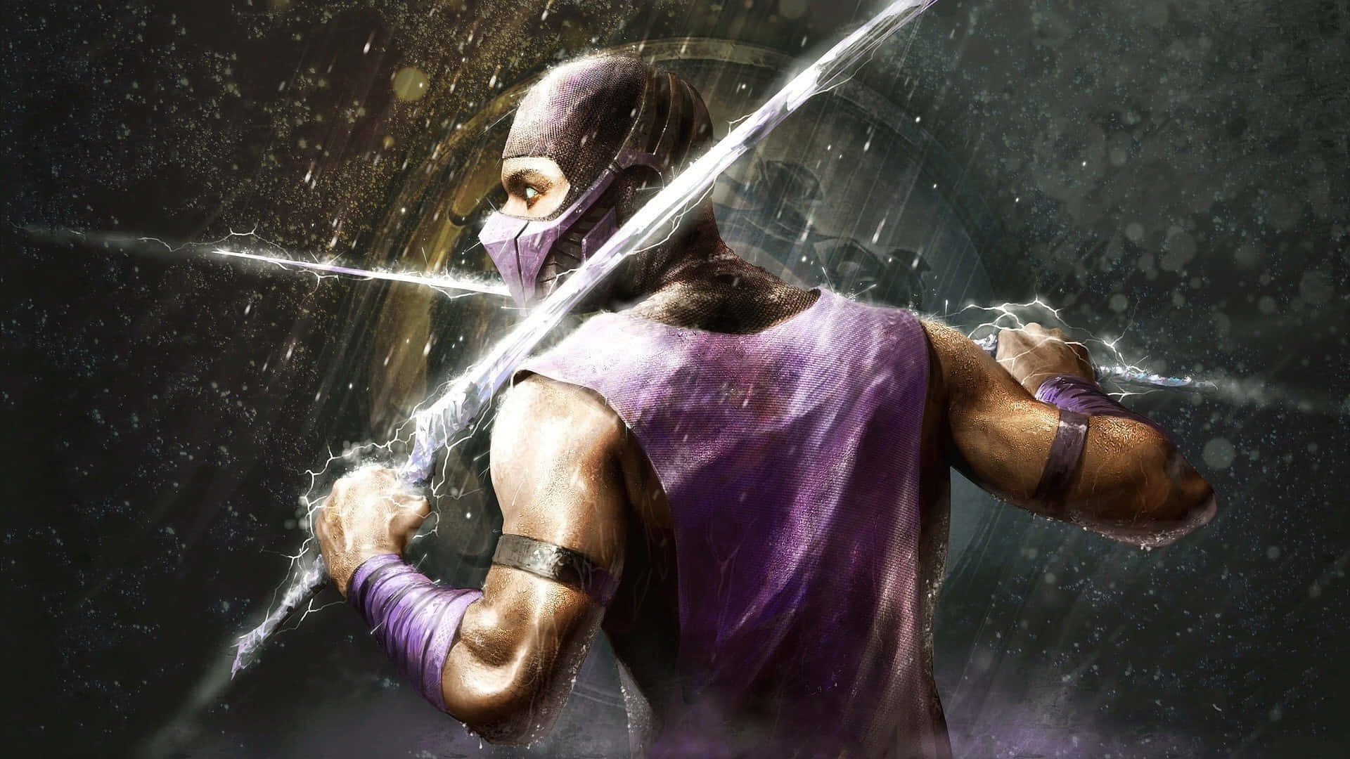 Mortal Kombat Characters, purple armor, crackling lightning energy, Full HD Desktop Wallpaper