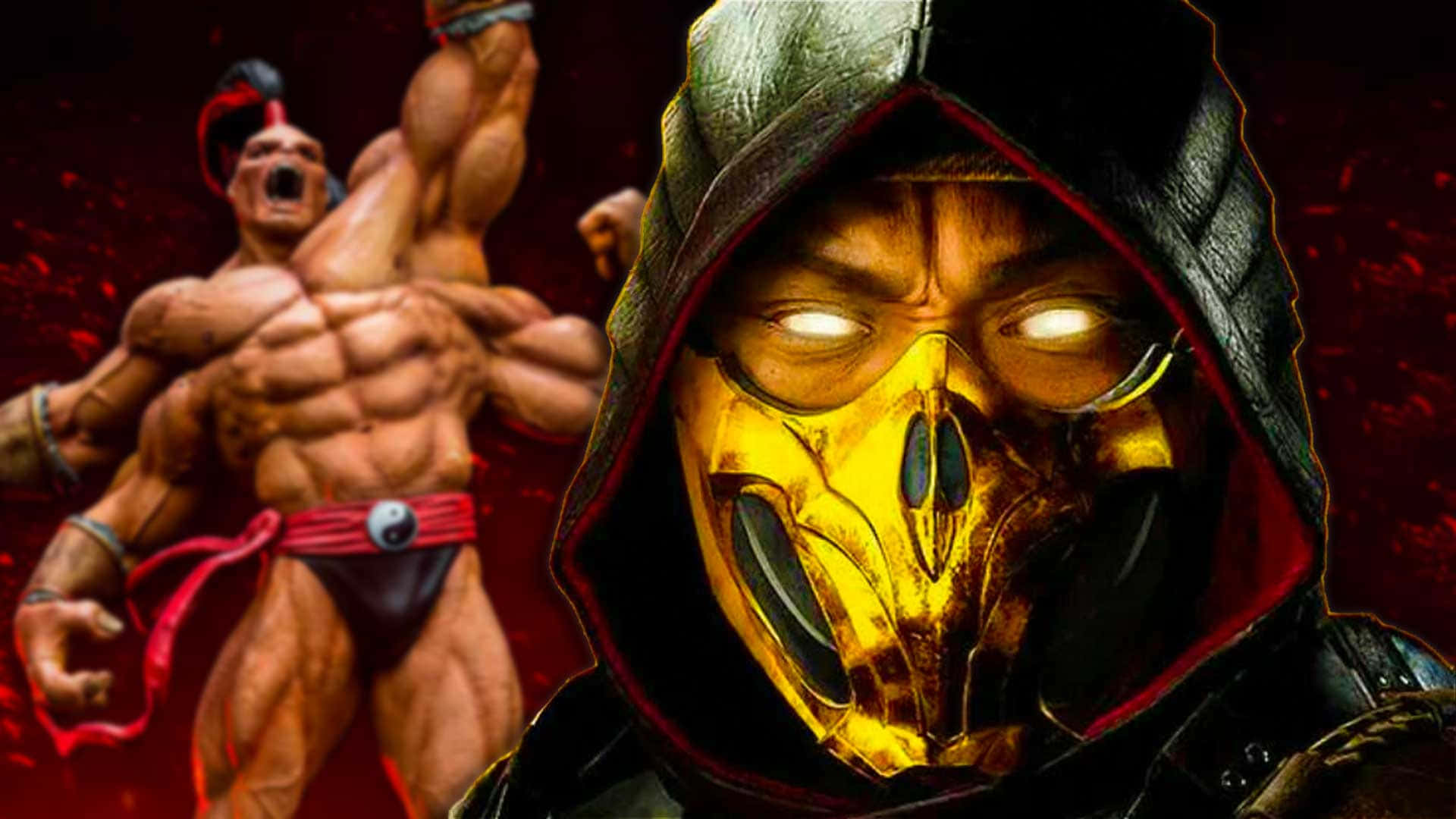 Mortal Kombat Characters, golden-masked ninja, muscular warrior with red sash, Full HD Desktop Wallpaper
