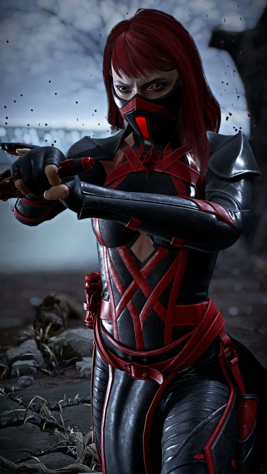 Mortal Kombat Characters, red-haired warrior, black and red armor, Full HD Phone Wallpaper