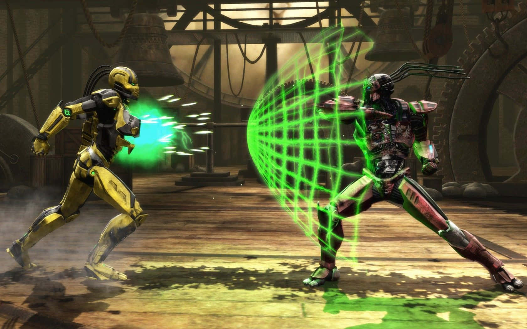 Mortal Kombat, Cyrax, glowing green energy blasts, HD Desktop Wallpaper