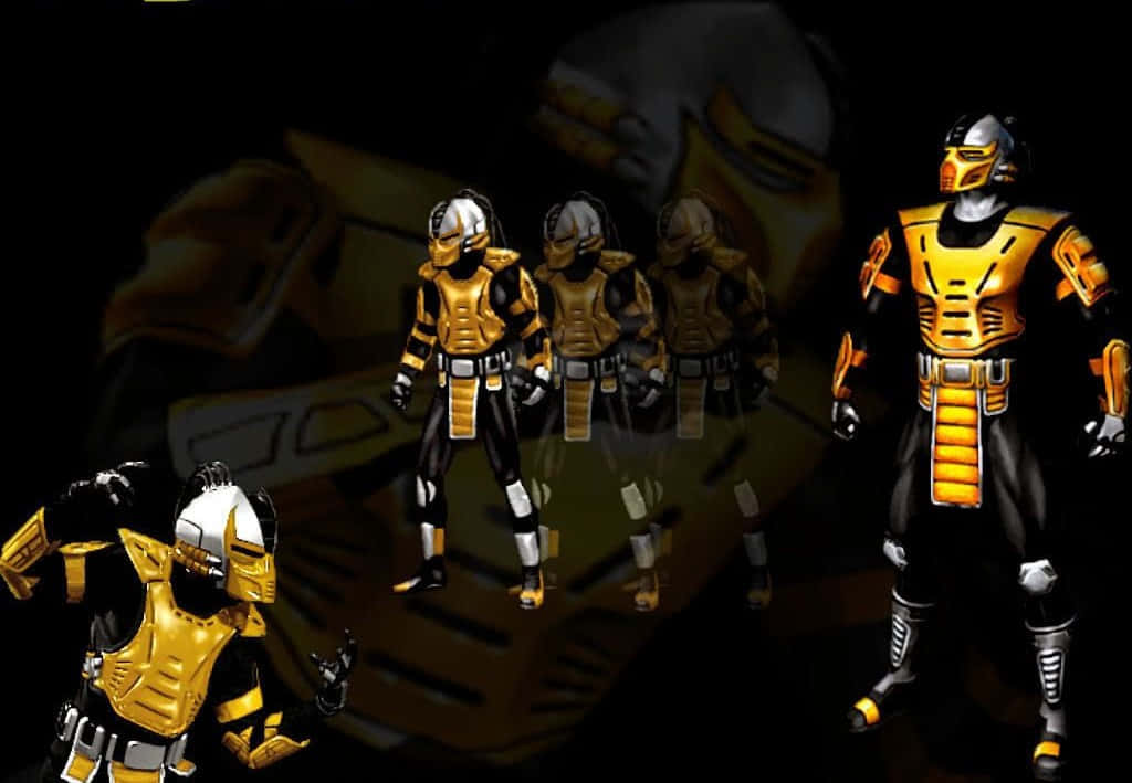 Mortal Kombat, Cyrax, golden armored warriors, SD Desktop Wallpaper
