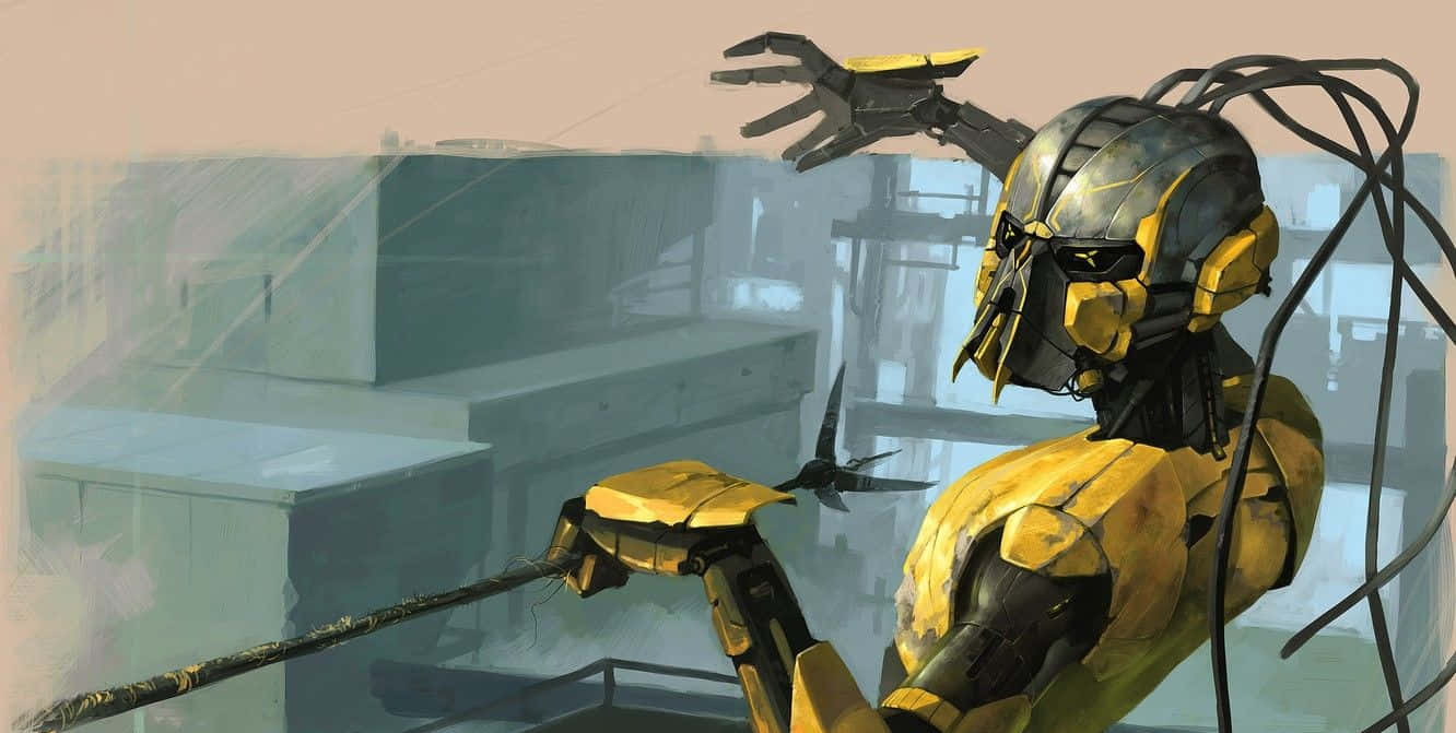 Mortal Kombat, Cyrax, yellow and black armored robot, HD Desktop Wallpaper