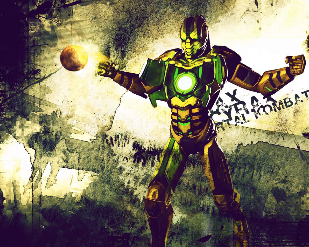 Mortal Kombat, Cyrax, green and gold armored superhero, HD Desktop Wallpaper