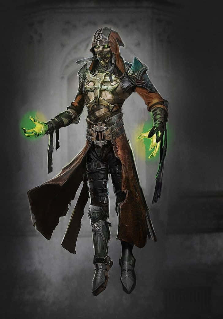 Mortal Kombat Ermac, glowing green energy, ornate armor, SD Phone Wallpaper