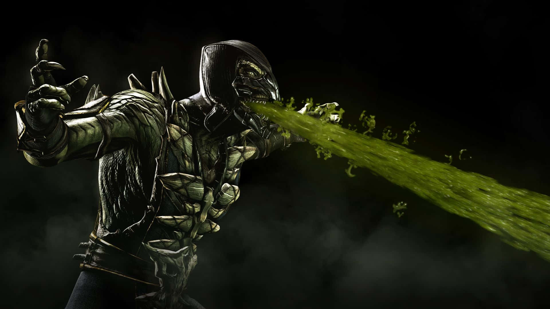 Mortal Kombat Fatality, glowing green eyes, toxic green liquid, Full HD Desktop Wallpaper