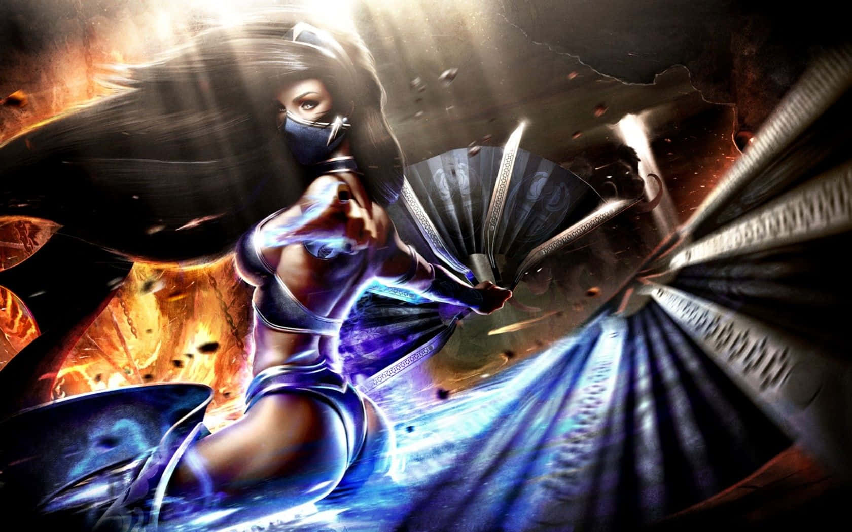 Mortal Kombat Fatality, masked warrior woman, blue armor, HD Desktop Wallpaper