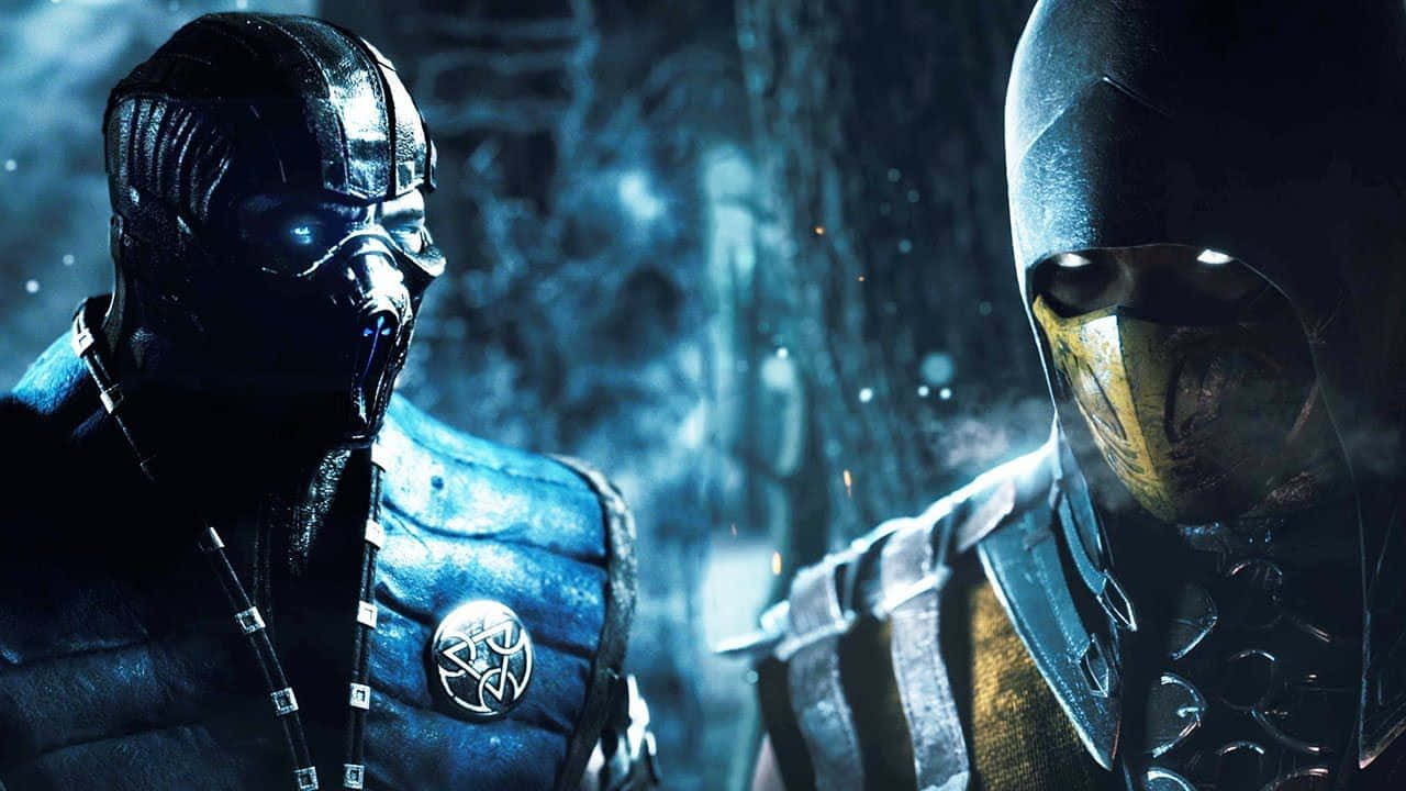 Mortal Kombat Fatality, dark armor, misty blue-lit arena, HD Desktop Wallpaper