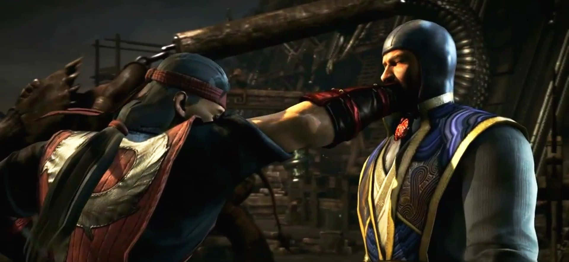 Mortal Kombat Fatality, armored fighters, industrial arena, Full HD Desktop Wallpaper