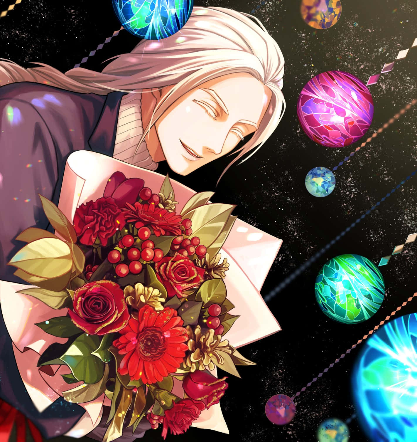 Mortal Kombat Fujin, white hair, vibrant bouquet of red flowers, HD Phone Wallpaper