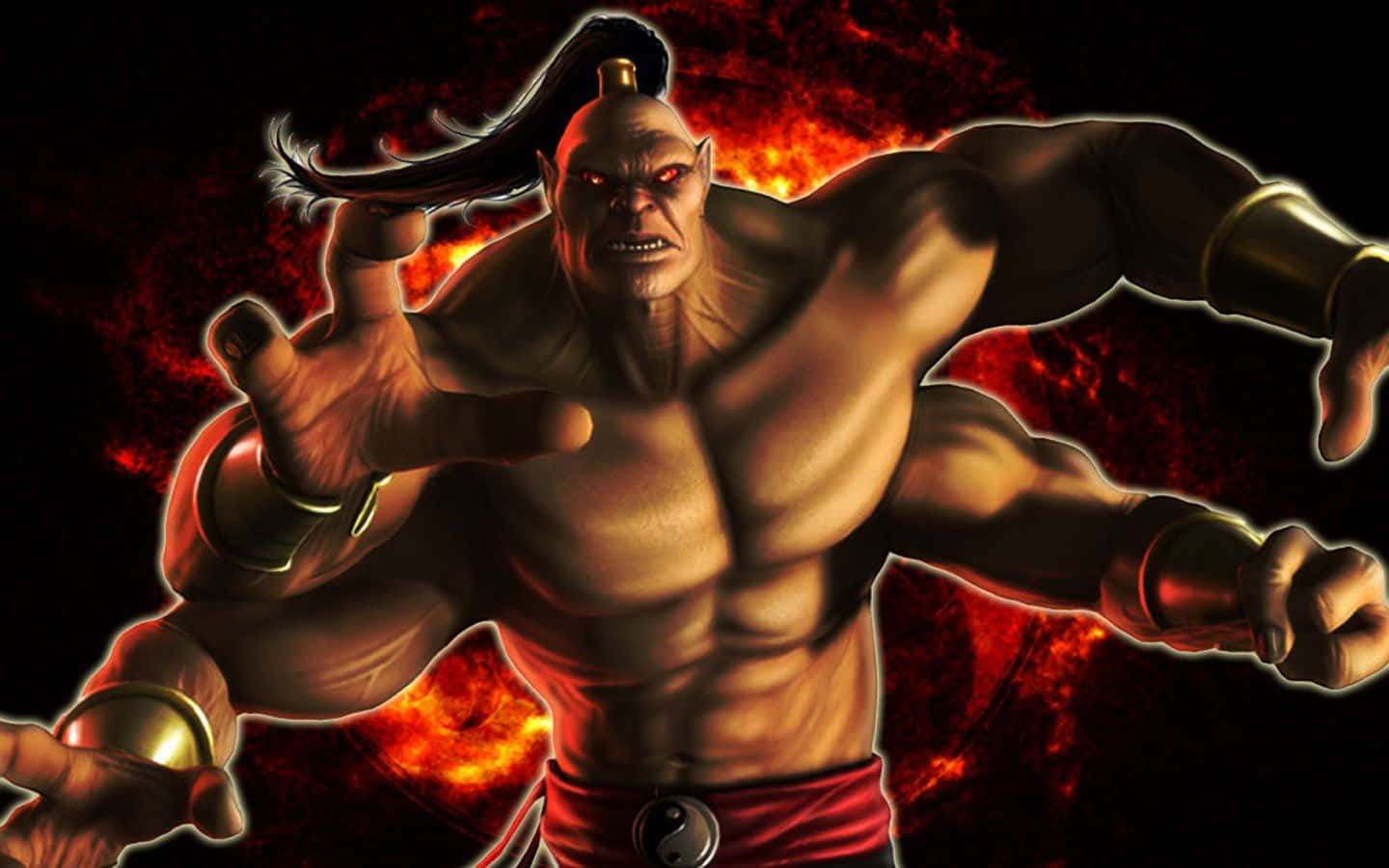 Mortal Kombat Goro, four-armed fighter, glowing red eyes, HD Desktop Wallpaper