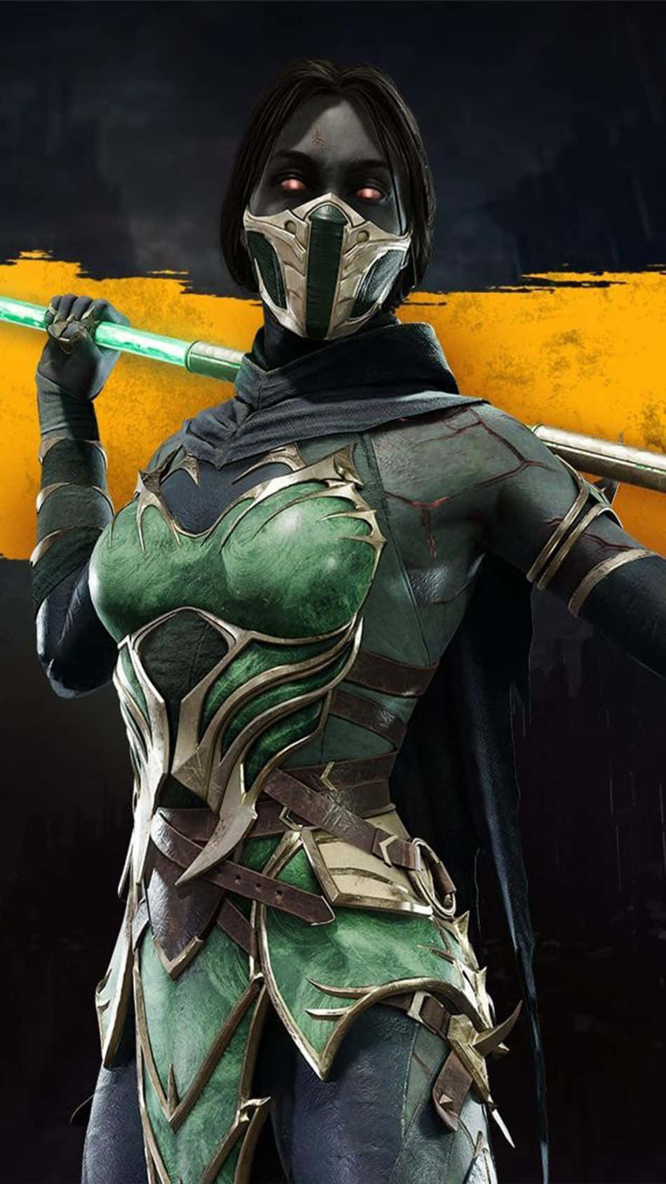 Mortal Kombat Jade, green and gold armor, glowing staff, HD Phone Wallpaper