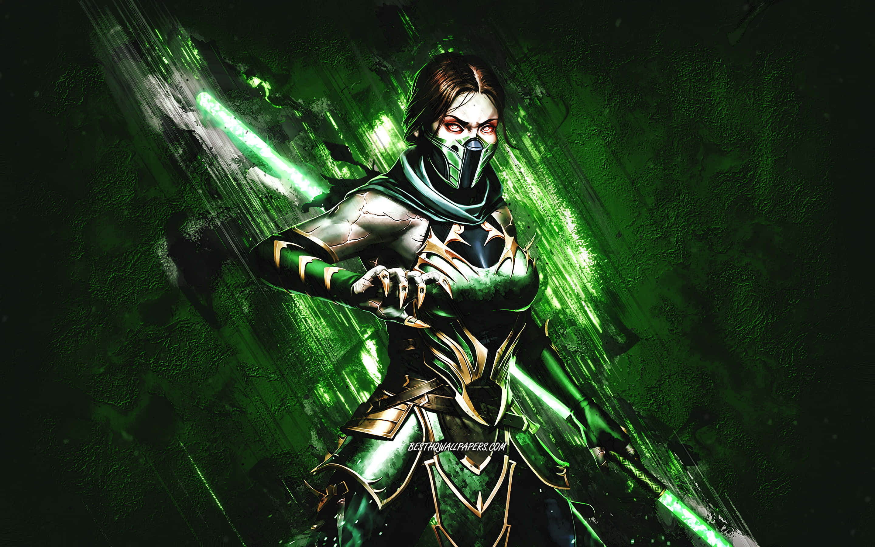 Jade, Mortal Kombat, green and gold armor, 2K Desktop Wallpaper