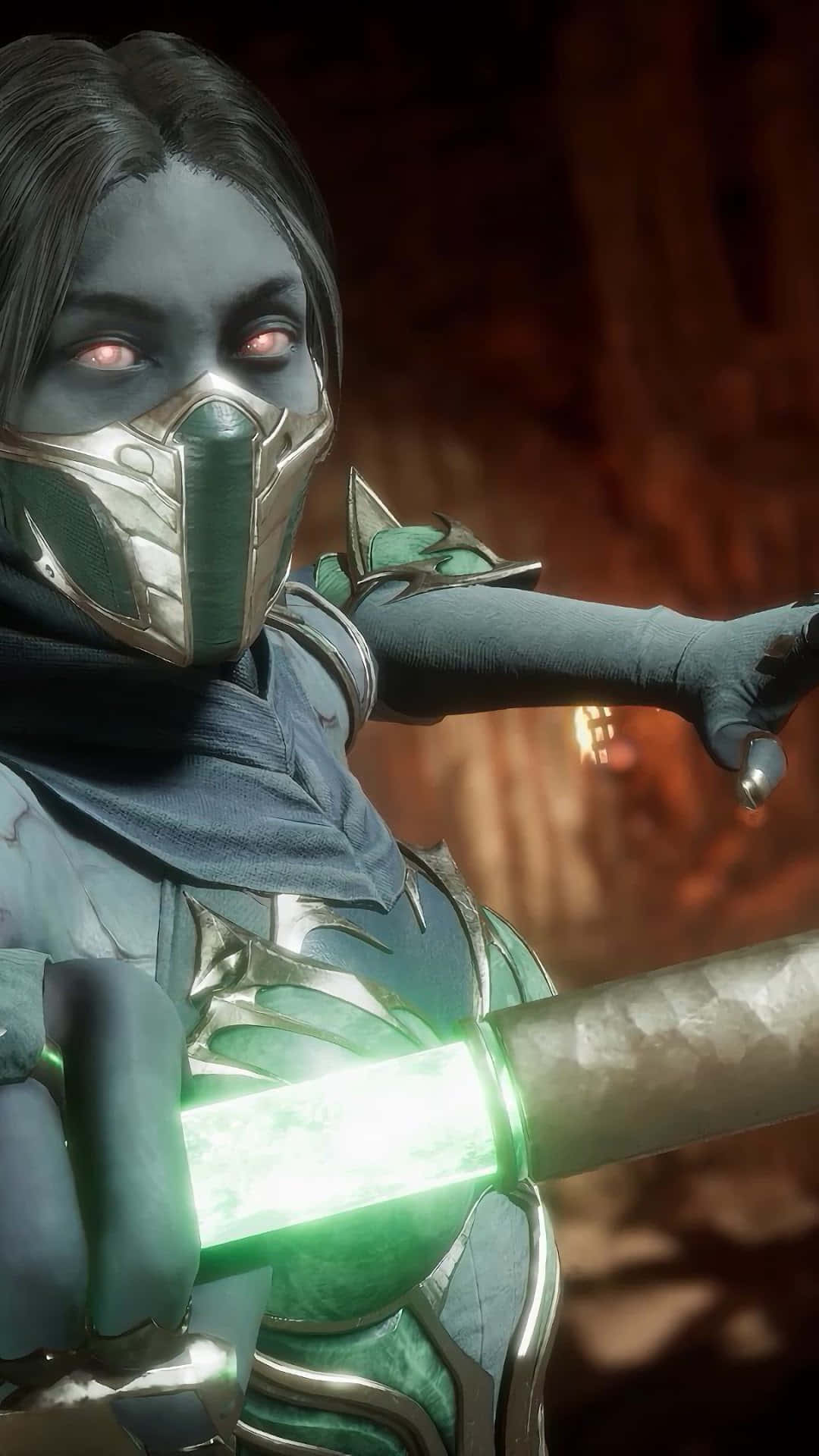 Mortal Kombat Jade, glowing red eyes, green energy sword, Full HD Phone Wallpaper